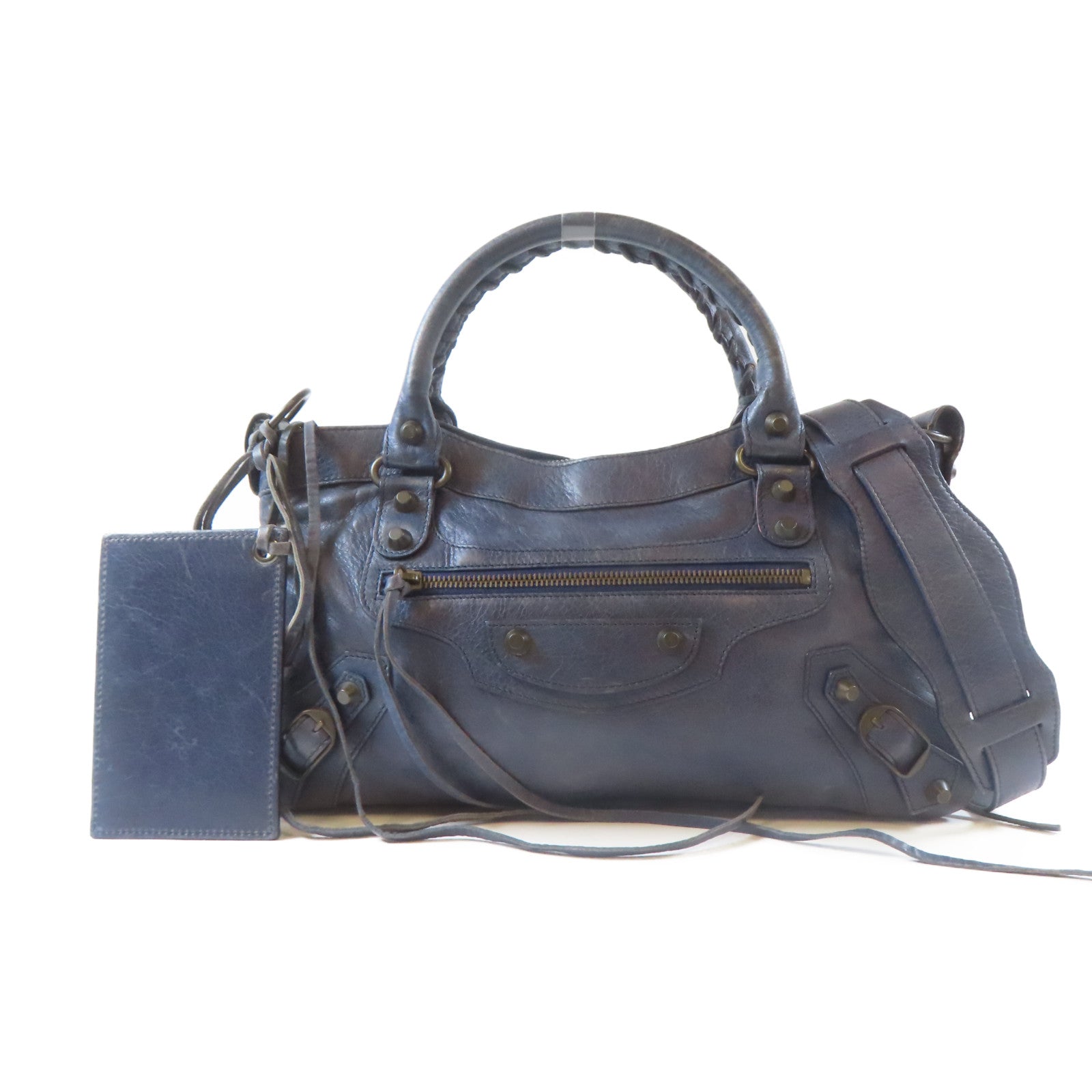 BALENCIAGA 牛皮皮革Frist黑扣手挽肩背兩用袋藍色
