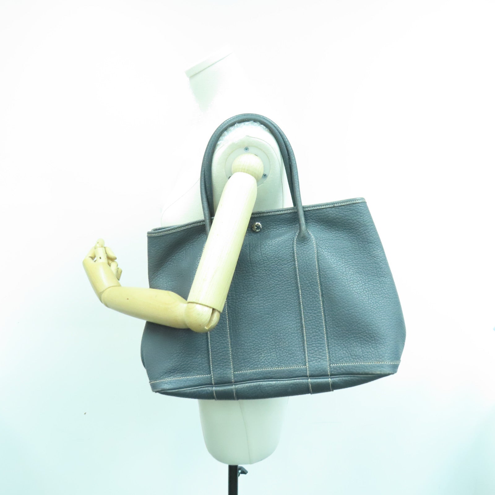 HERMES GardenParty PM silver buckle handle bag Graphite gray