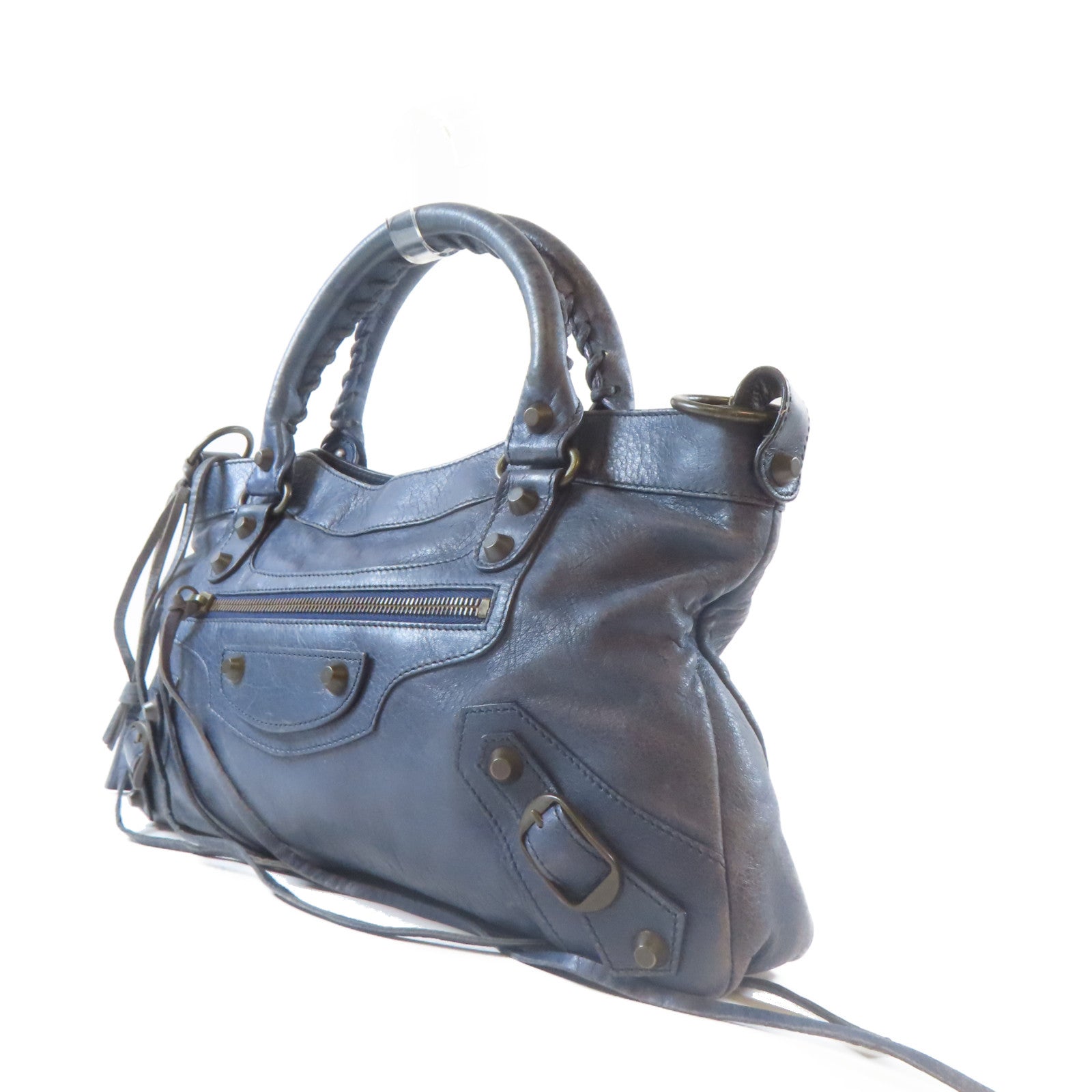 BALENCIAGA 牛皮皮革Frist黑扣手挽肩背兩用袋藍色