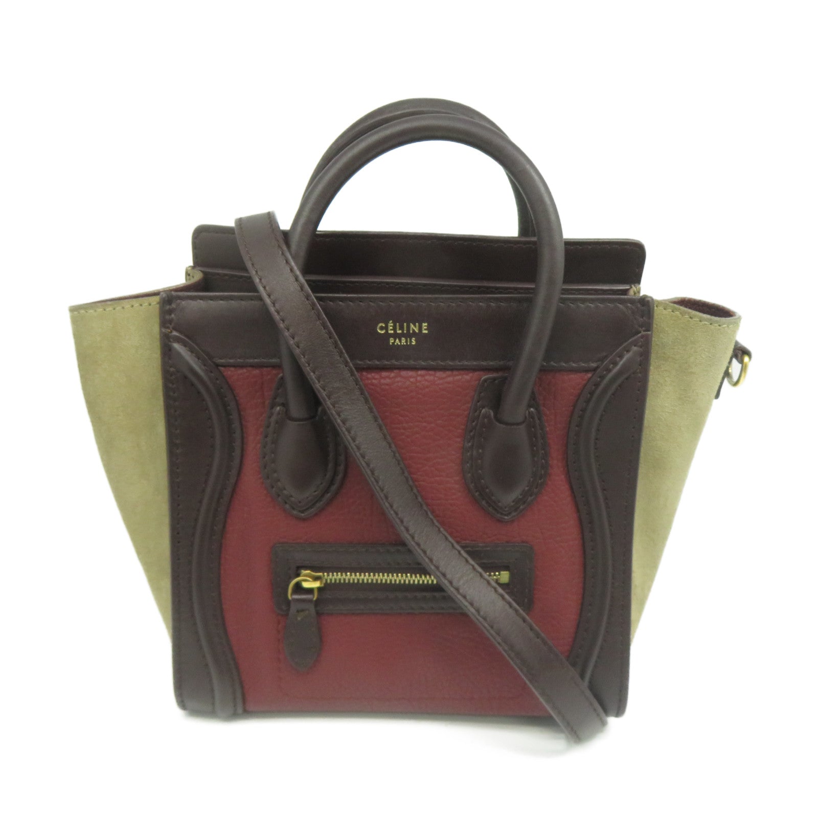 CELINE 牛皮皮革Nano Luggage金扣手挽肩背兩用袋紅色/黑色/米色