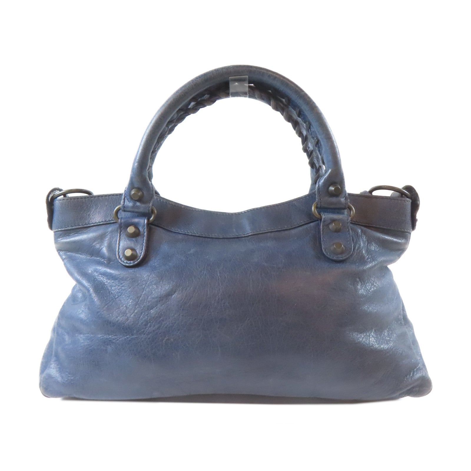 BALENCIAGA 牛皮皮革Frist黑扣手挽肩背兩用袋藍色