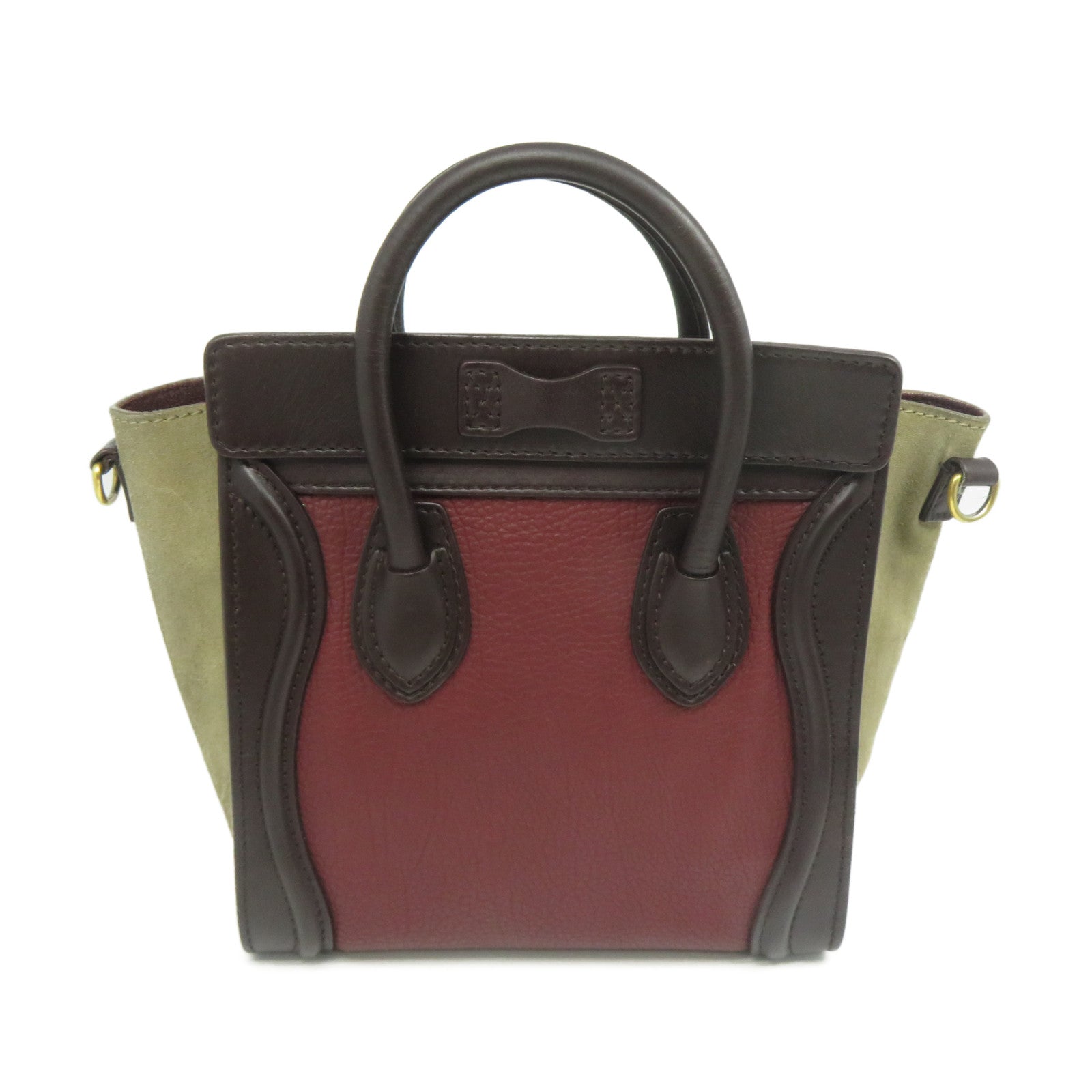 CELINE 牛皮皮革Nano Luggage金扣手挽肩背兩用袋紅色/黑色/米色