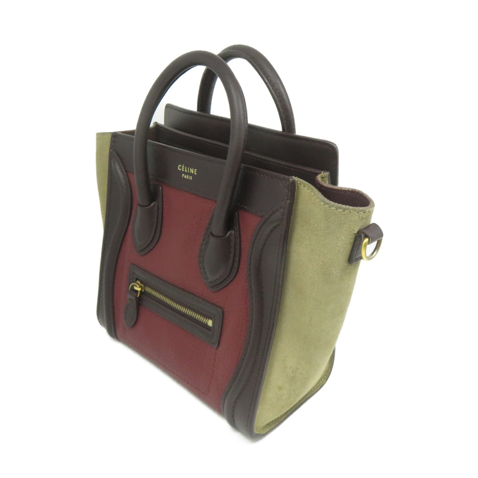 CELINE 牛皮皮革Nano Luggage金扣手挽肩背兩用袋紅色/黑色/米色