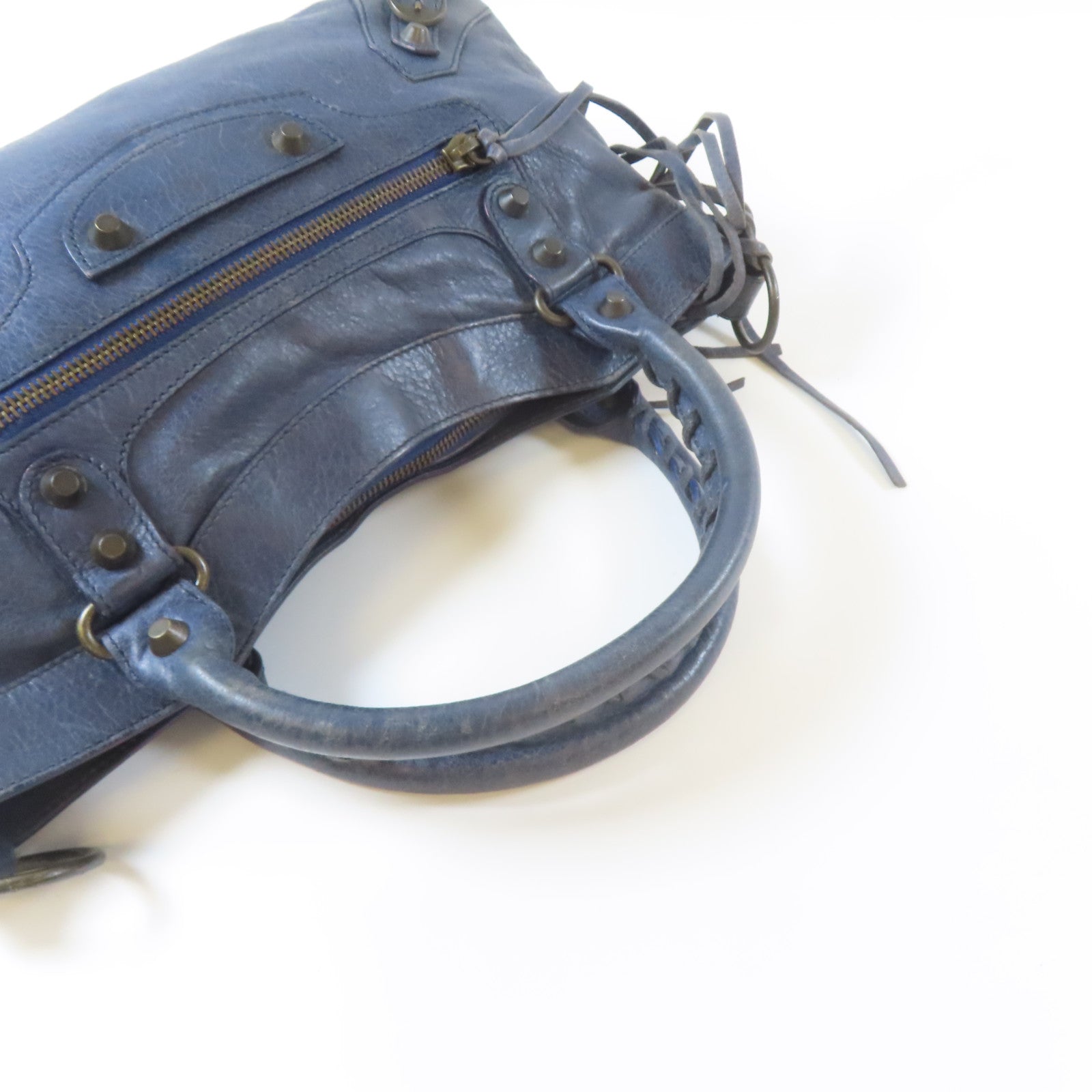 BALENCIAGA 牛皮皮革Frist黑扣手挽肩背兩用袋藍色