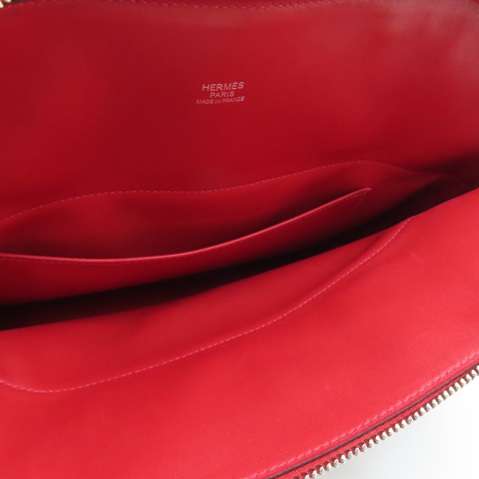 HERMES [Sharp Discount] Clemence Leather Bolide 31 Silver Buckle Handle Shoulder Backpack Rouge Casaque/Red