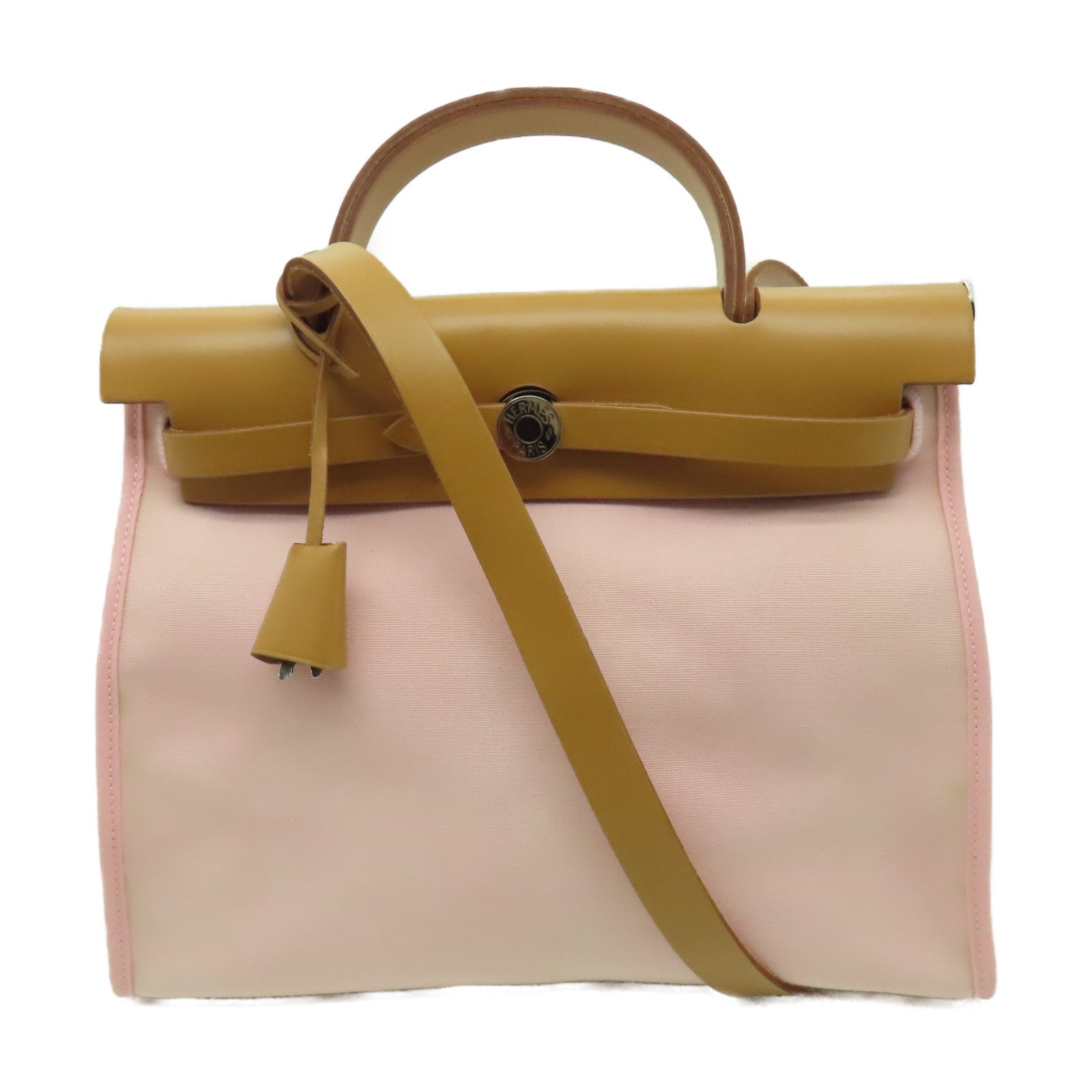 HERMES 【激減優惠】帆布Herbag PM銀扣手挽肩背兩用袋粉紅色