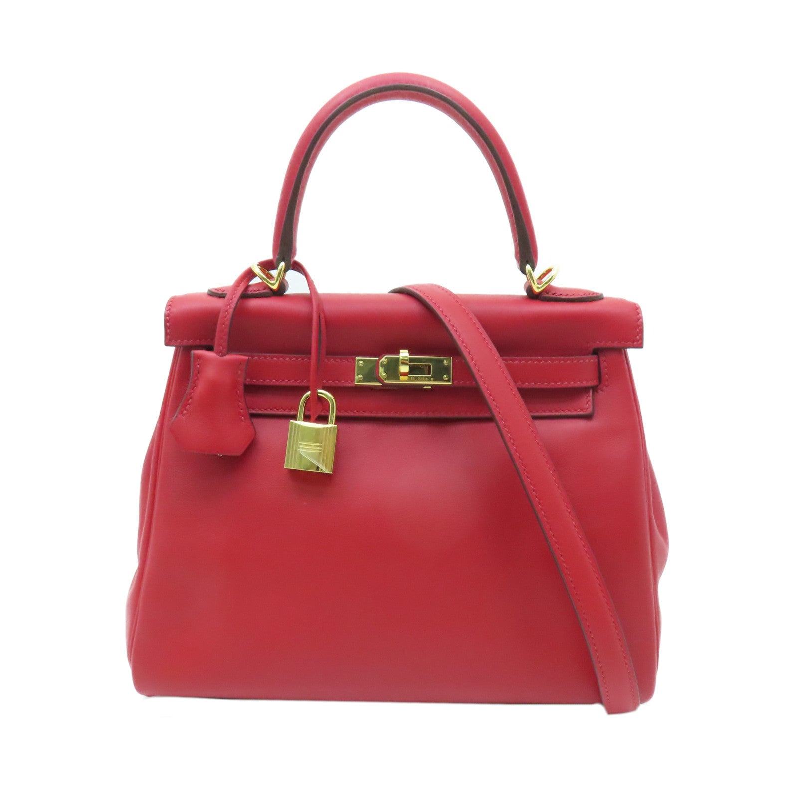 HERMES Swift皮革Kelly 25金扣手挽肩背兩用袋Rouge Piment辣椒紅色