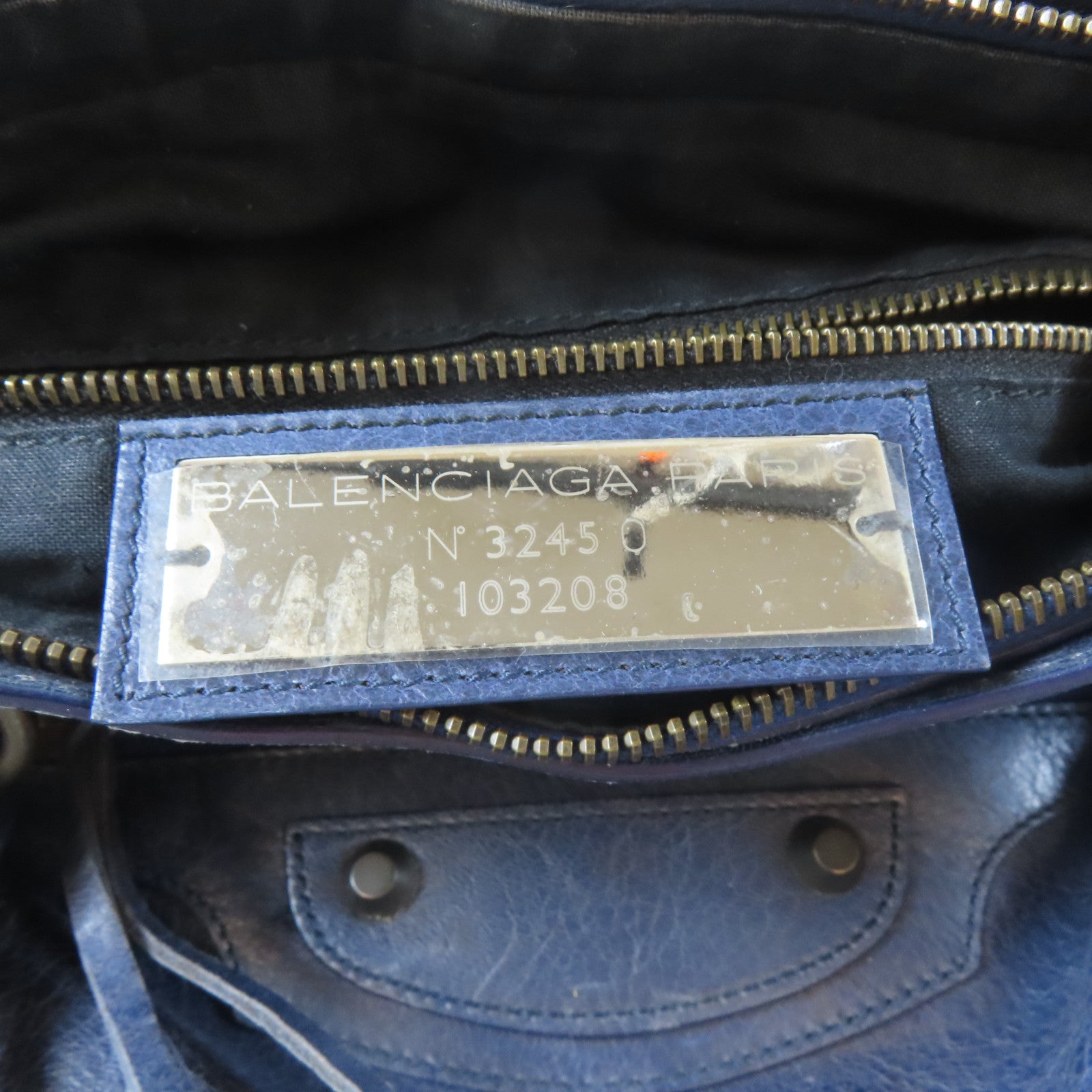 BALENCIAGA 牛皮皮革Frist黑扣手挽肩背兩用袋藍色