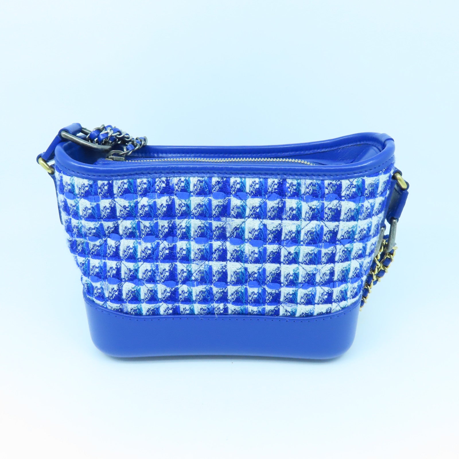 CHANEL tweed Gabrielle gold buckle / silver buckle chain shoulder bag blue