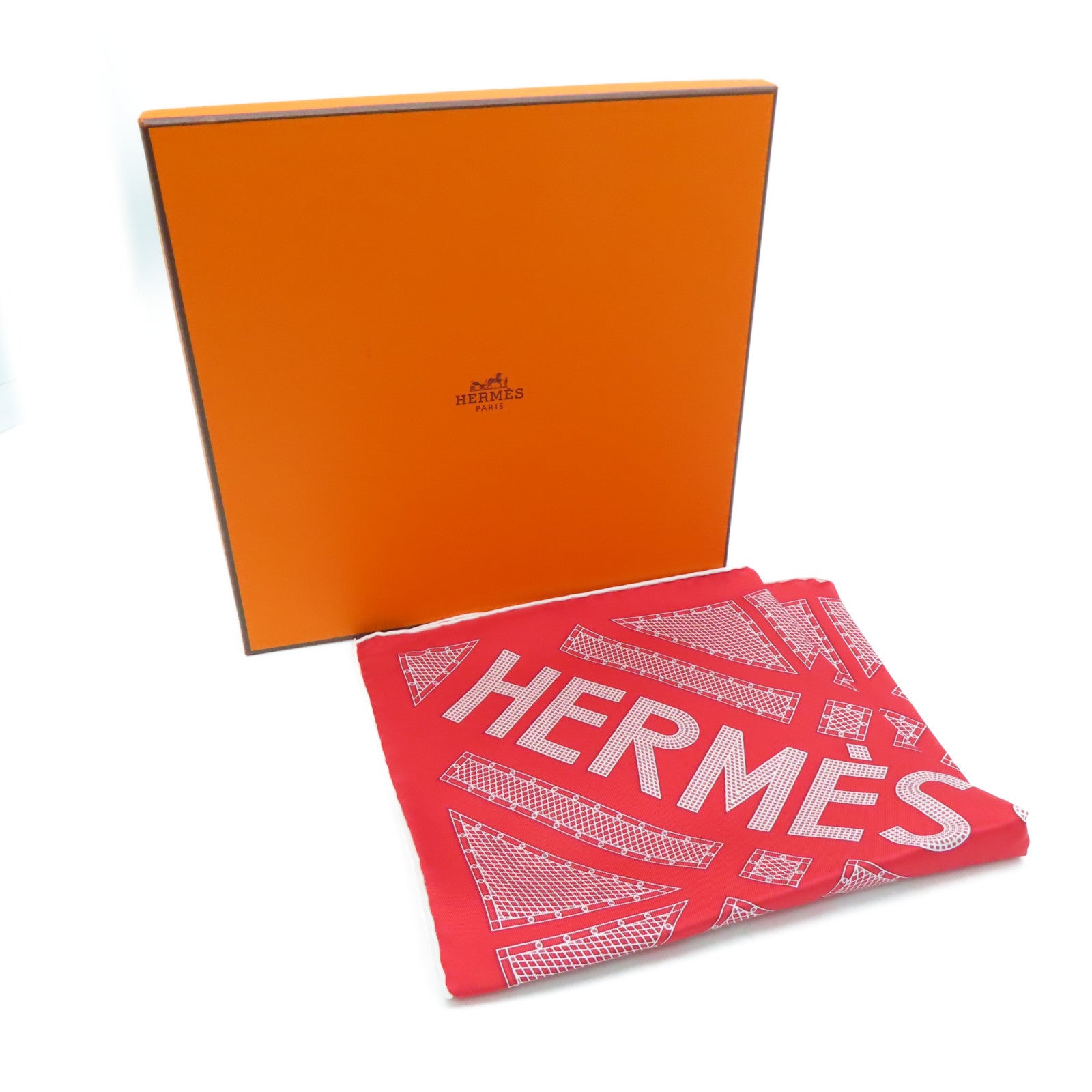 HERMES [Sharp Discount] Silk Scarf Red White