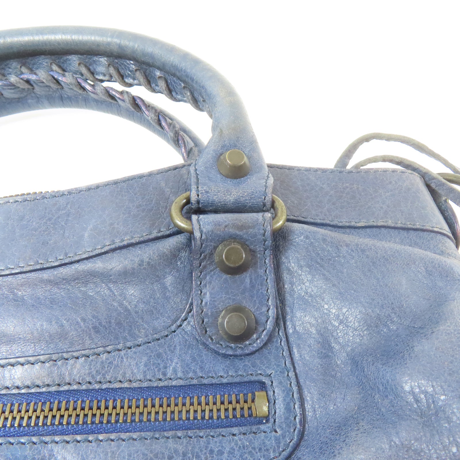 BALENCIAGA 牛皮皮革Frist黑扣手挽肩背兩用袋藍色