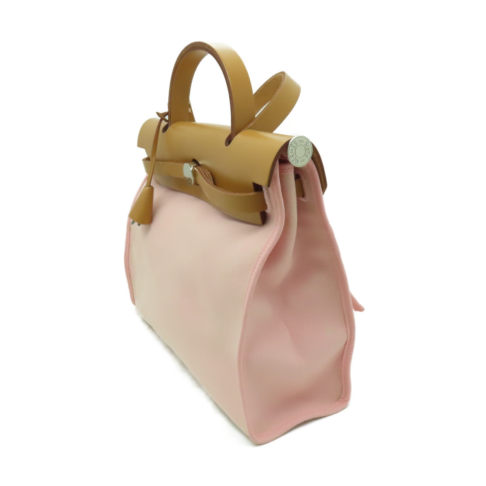 HERMES 【激減優惠】帆布Herbag PM銀扣手挽肩背兩用袋粉紅色