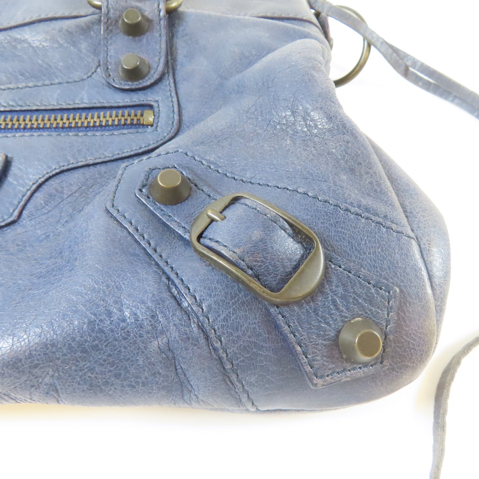 BALENCIAGA 牛皮皮革Frist黑扣手挽肩背兩用袋藍色