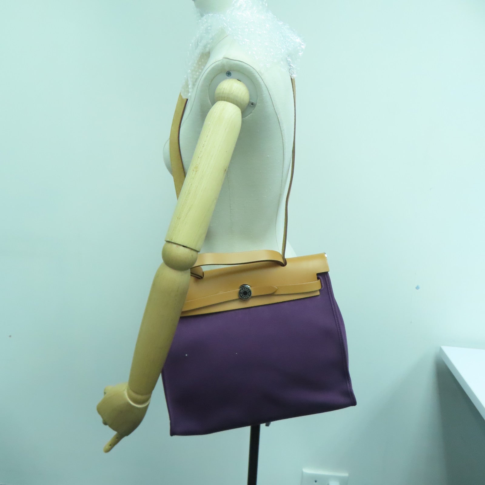 HERMES Canvas 2 Way Shoulder Bag Silver Buckle Handle Shoulder Bag Purple