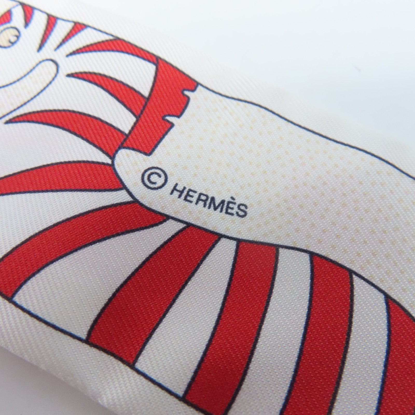 HERMES 【激減優惠】絲質Twilly絲巾紅色/白色