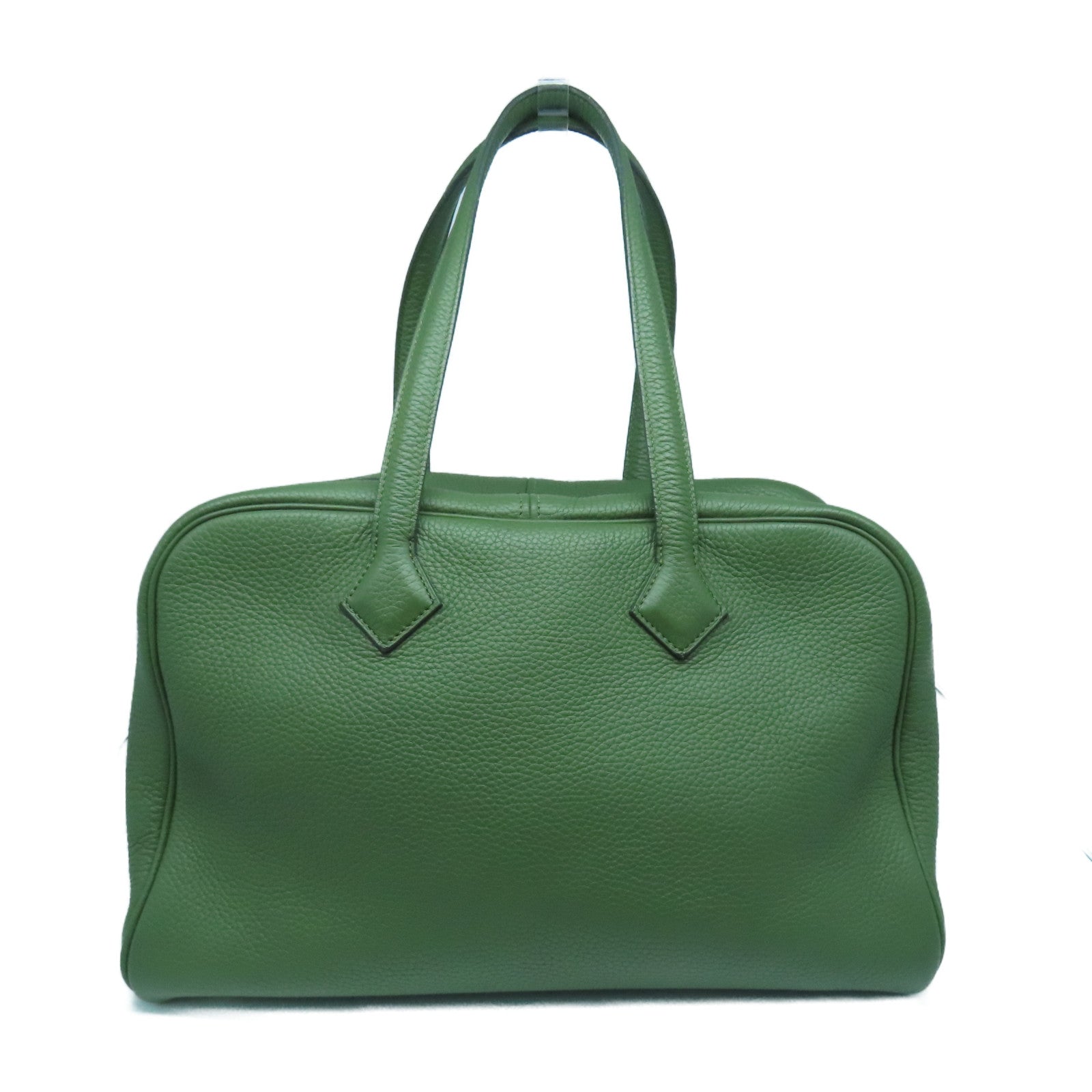 HERMES Clemence皮革Victolia 35銀扣手挽袋綠色