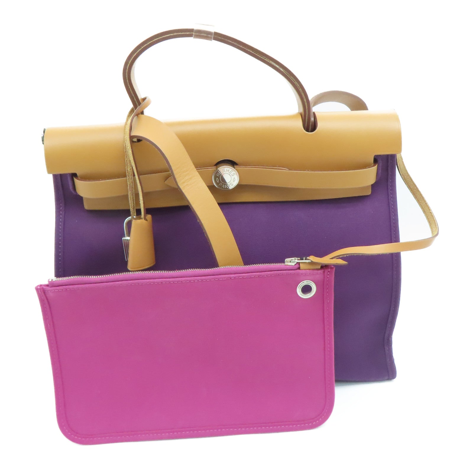HERMES Canvas 2 Way Shoulder Bag Silver Buckle Handle Shoulder Bag Purple