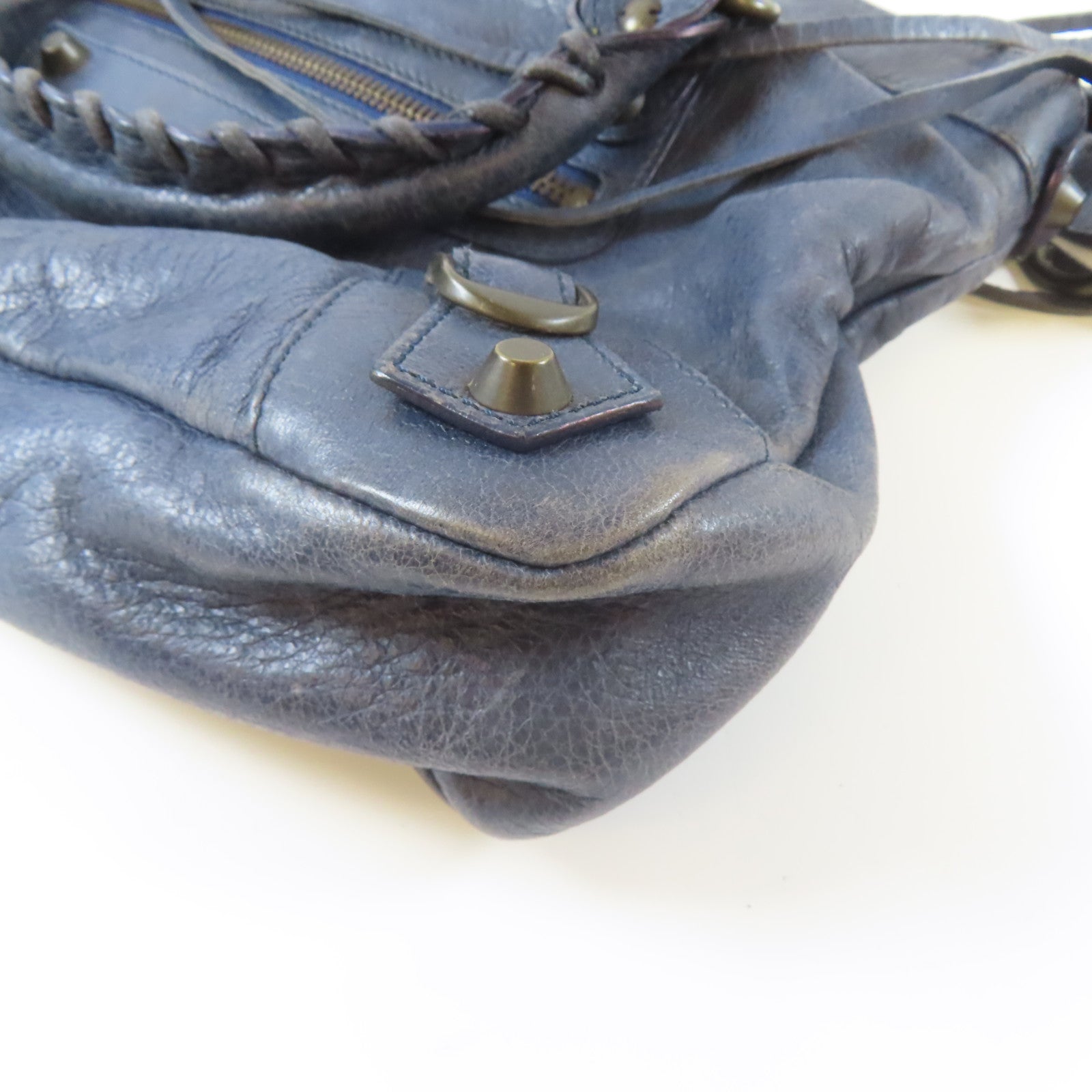 BALENCIAGA 牛皮皮革Frist黑扣手挽肩背兩用袋藍色