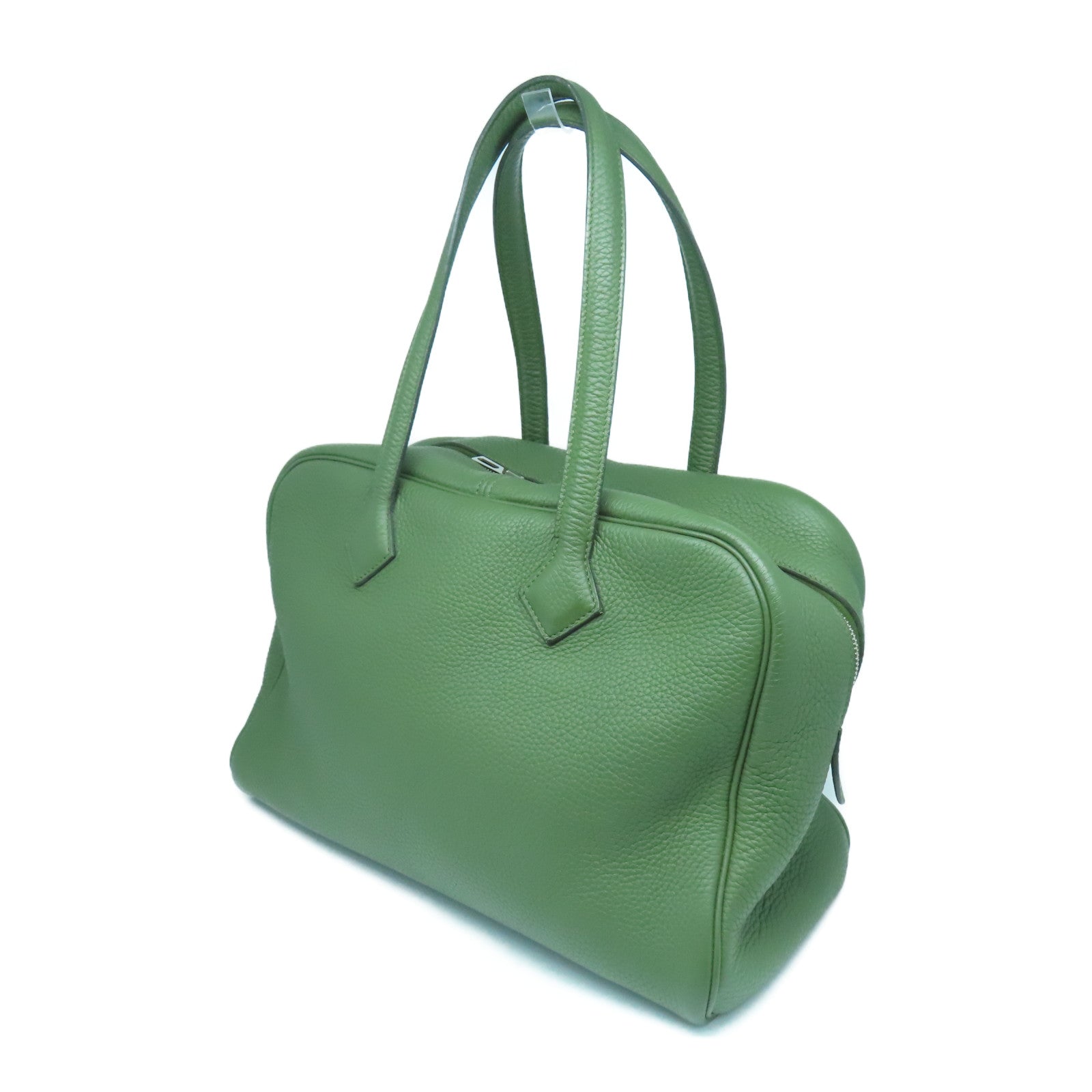 HERMES Clemence皮革Victolia 35銀扣手挽袋綠色