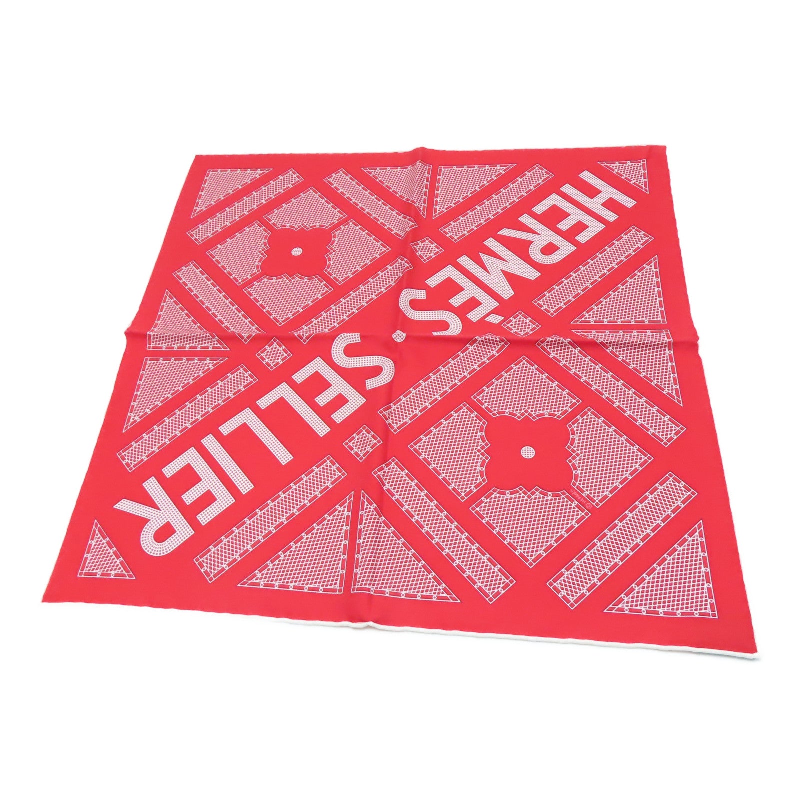 HERMES [Sharp Discount] Silk Scarf Red White
