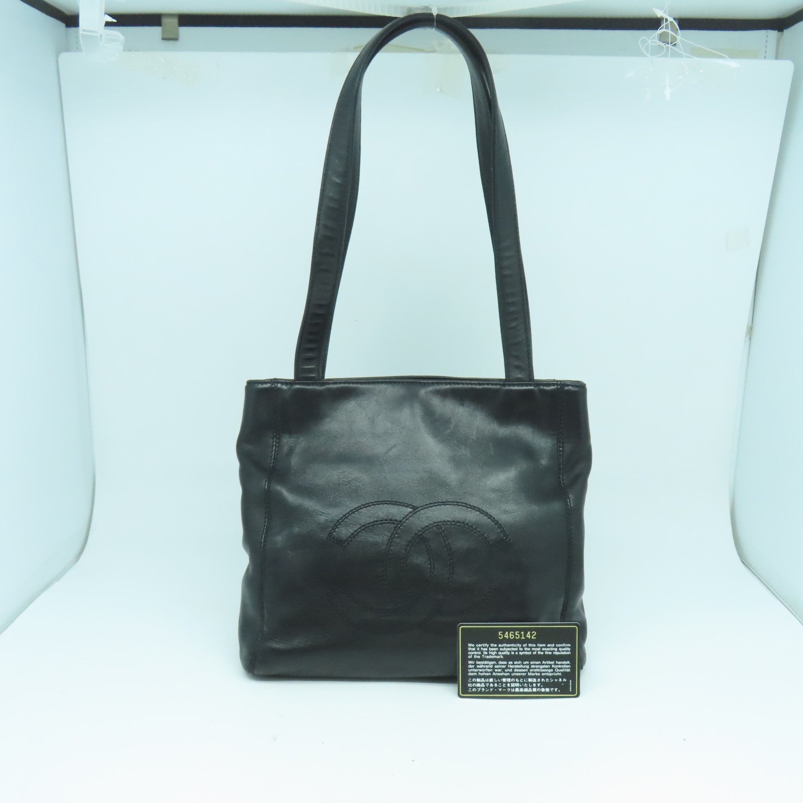 CHANEL 羊皮皮革Totebag銀扣手挽袋黑色