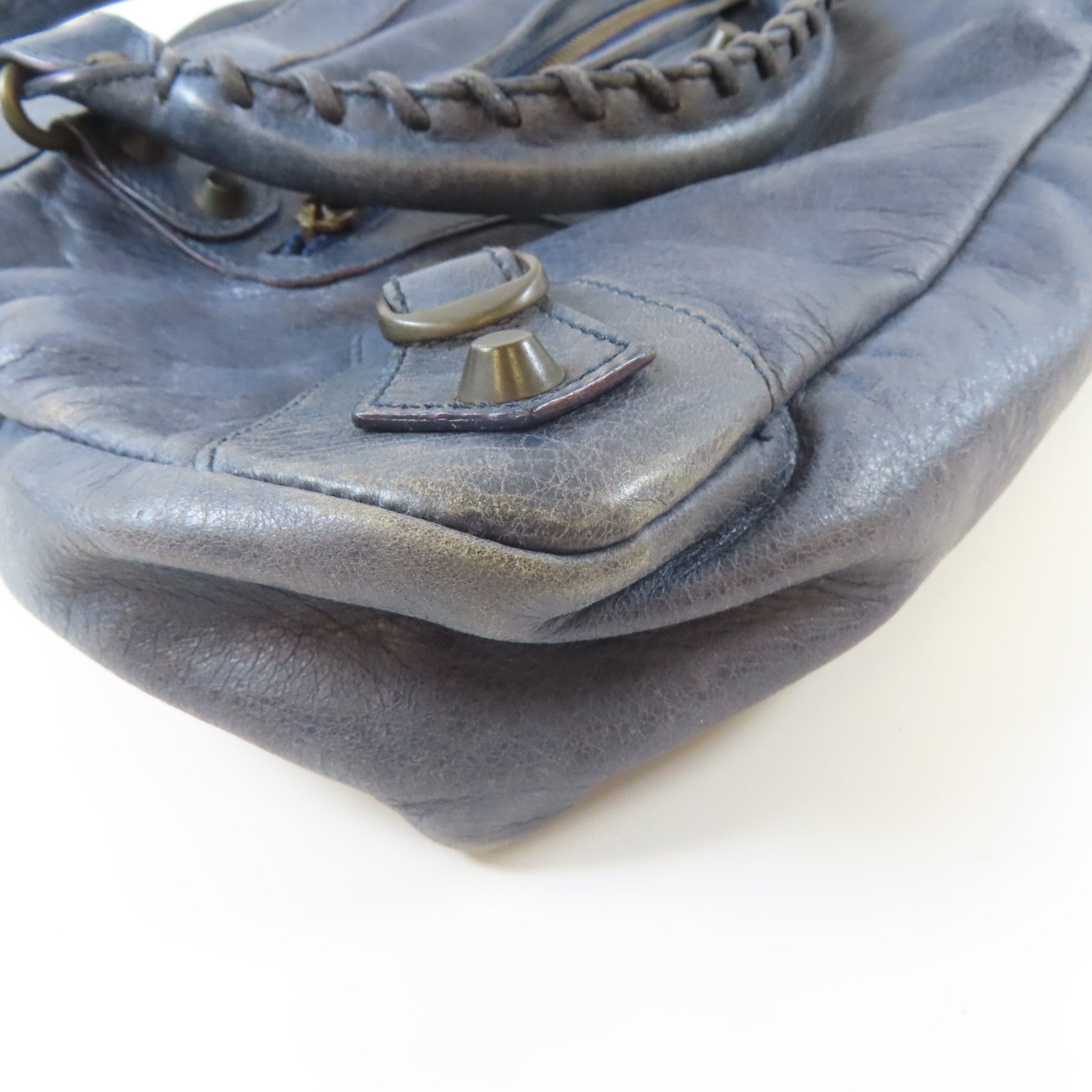 BALENCIAGA 牛皮皮革Frist黑扣手挽肩背兩用袋藍色