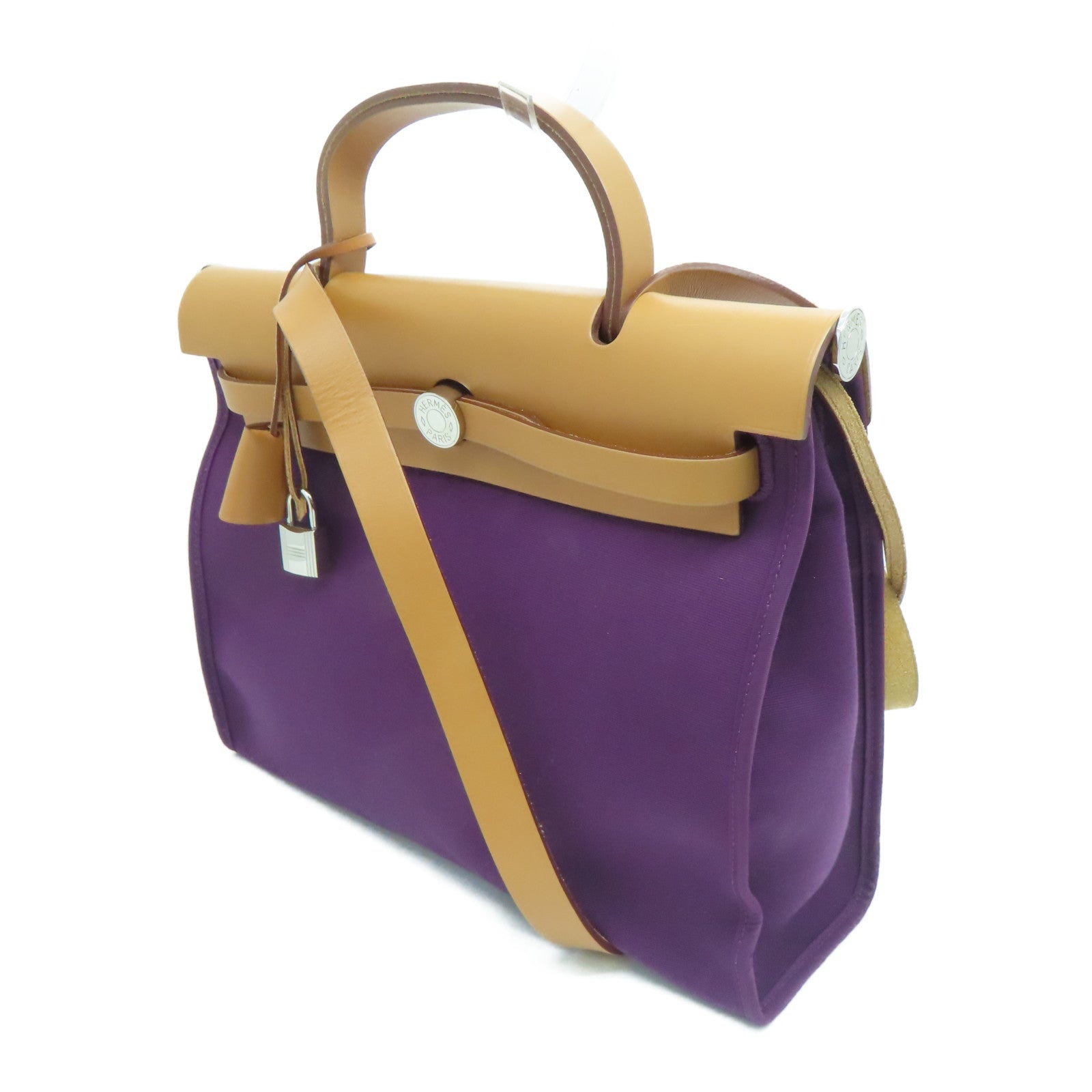 HERMES Canvas 2 Way Shoulder Bag Silver Buckle Handle Shoulder Bag Purple