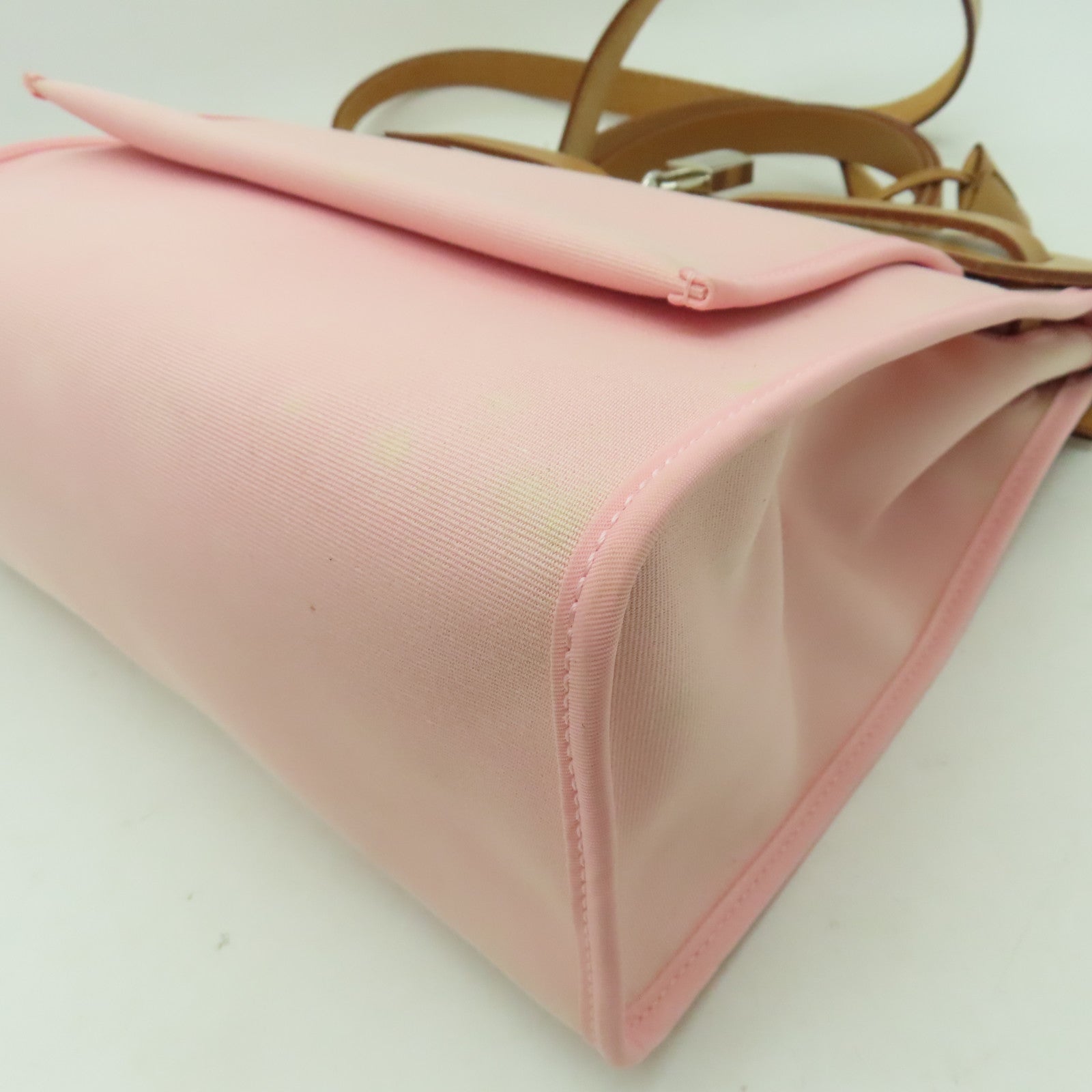 HERMES 【激減優惠】帆布Herbag PM銀扣手挽肩背兩用袋粉紅色
