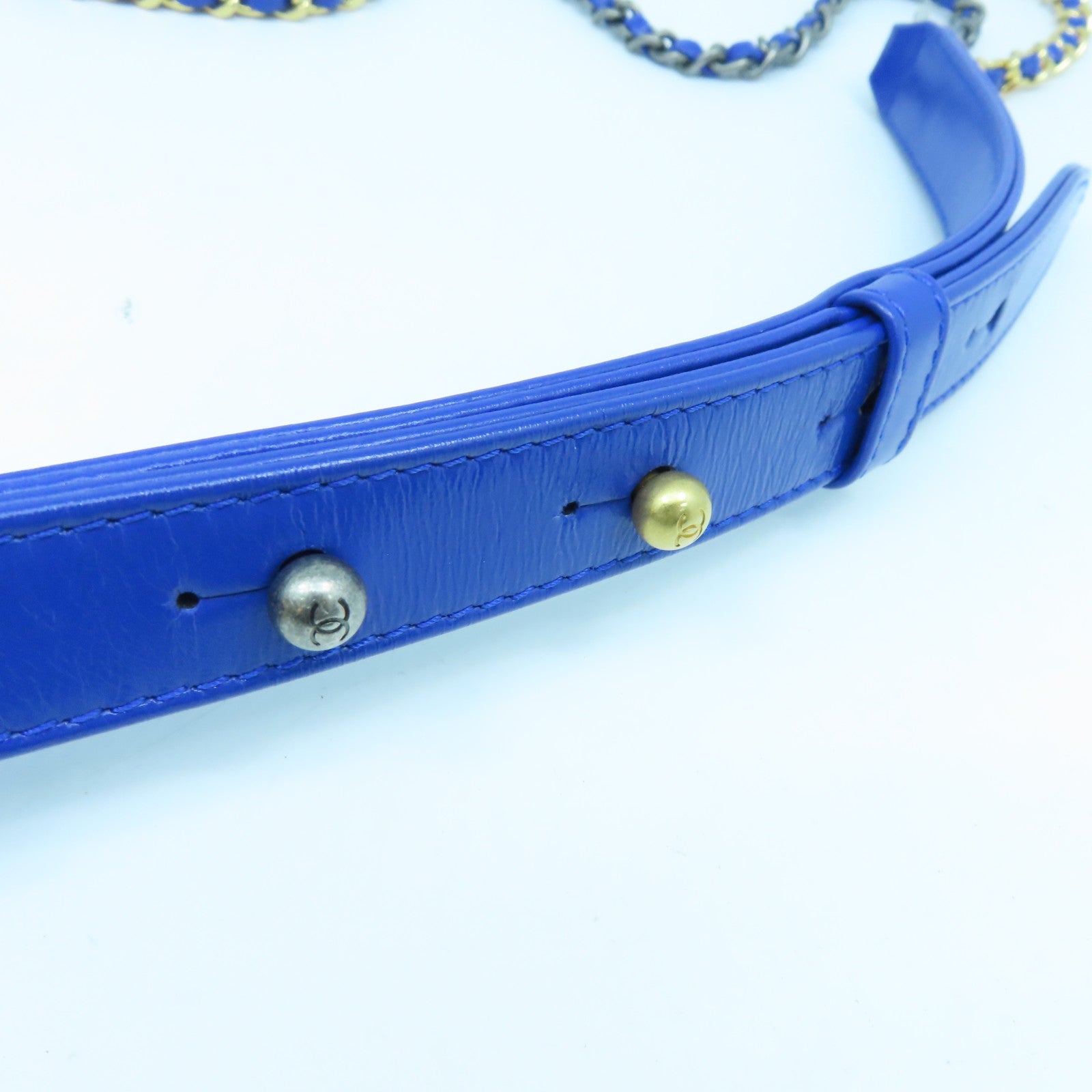 CHANEL tweed Gabrielle gold buckle / silver buckle chain shoulder bag blue