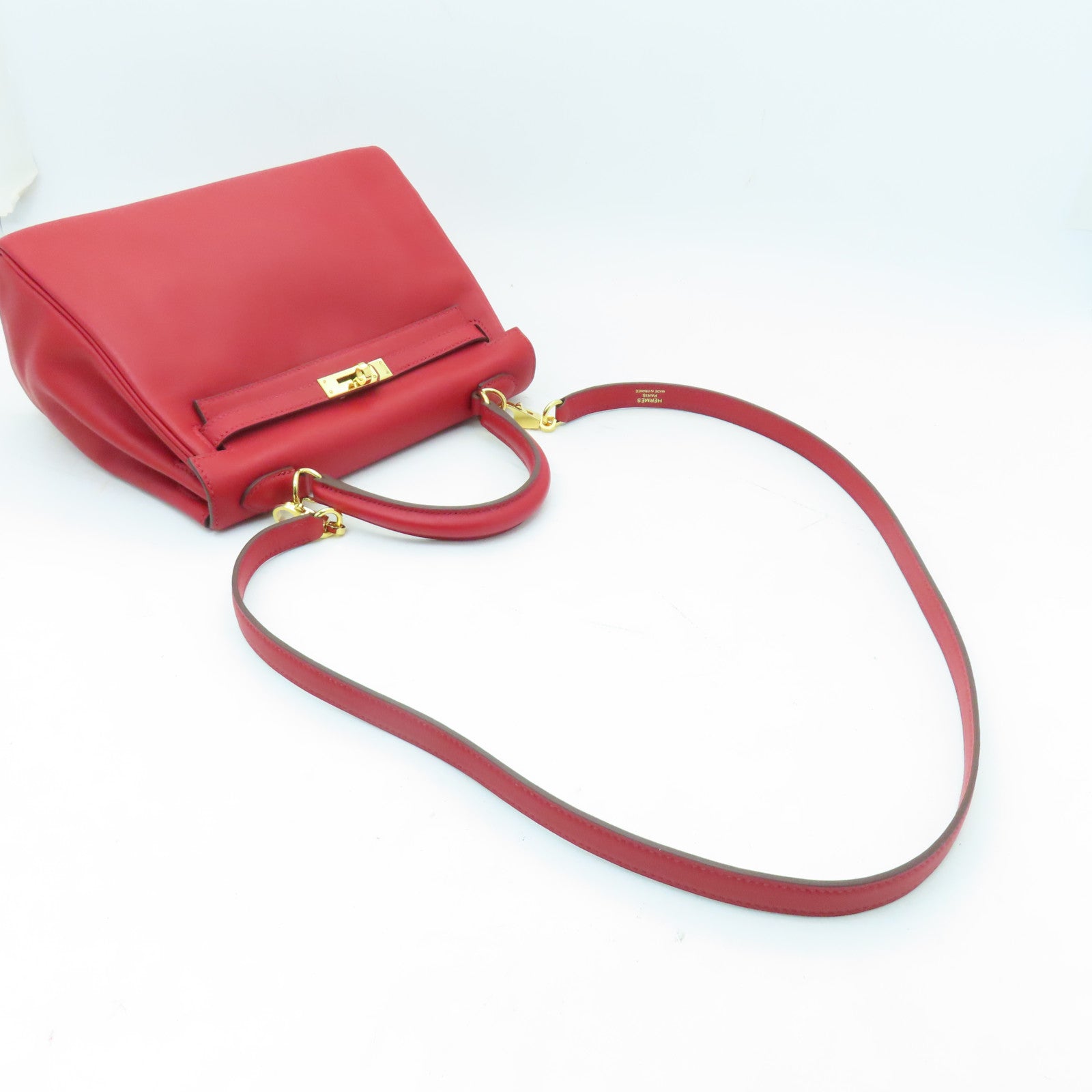 HERMES Swift皮革Kelly 25金扣手挽肩背兩用袋Rouge Piment辣椒紅色