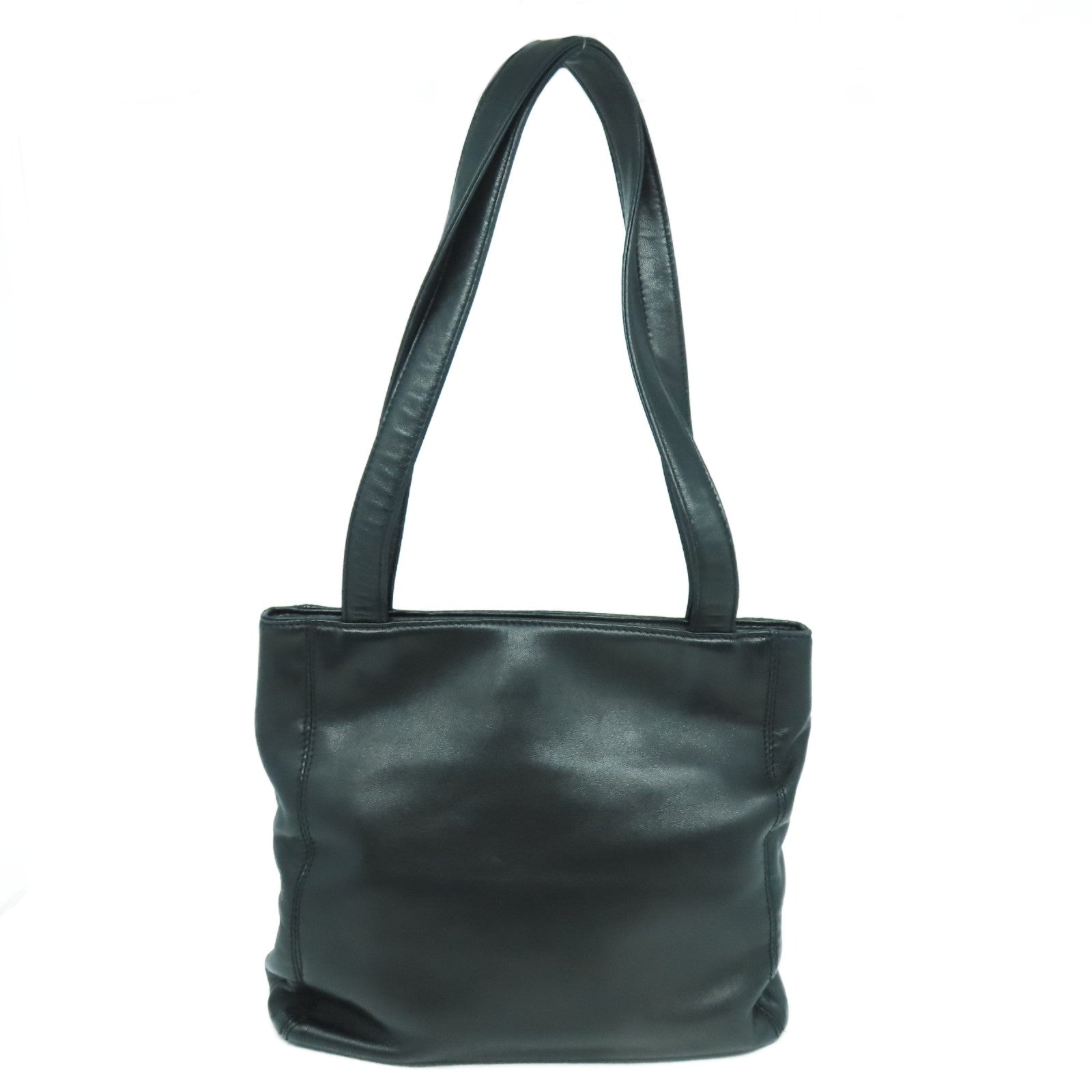 CHANEL 羊皮皮革Totebag銀扣手挽袋黑色
