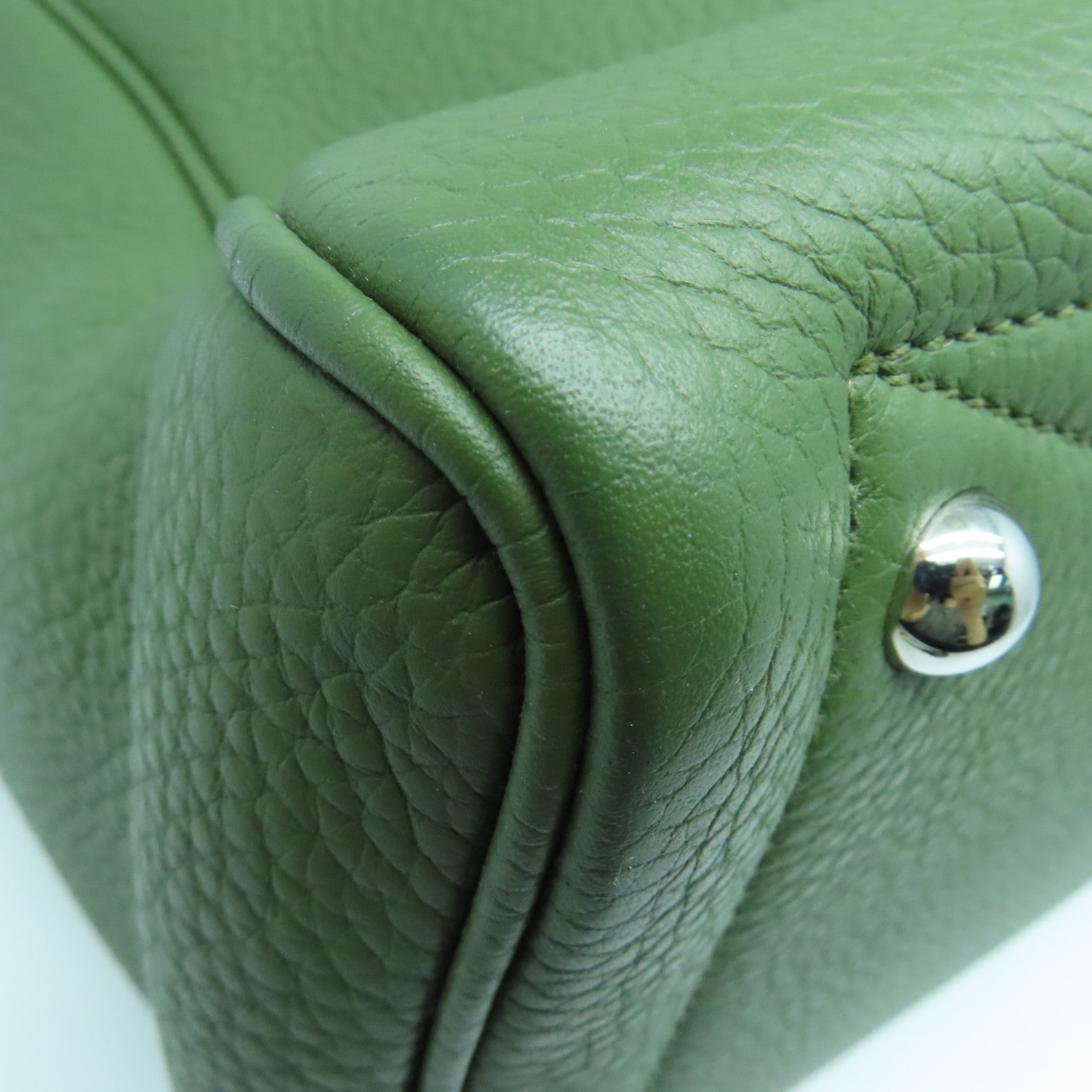 HERMES Clemence皮革Victolia 35銀扣手挽袋綠色