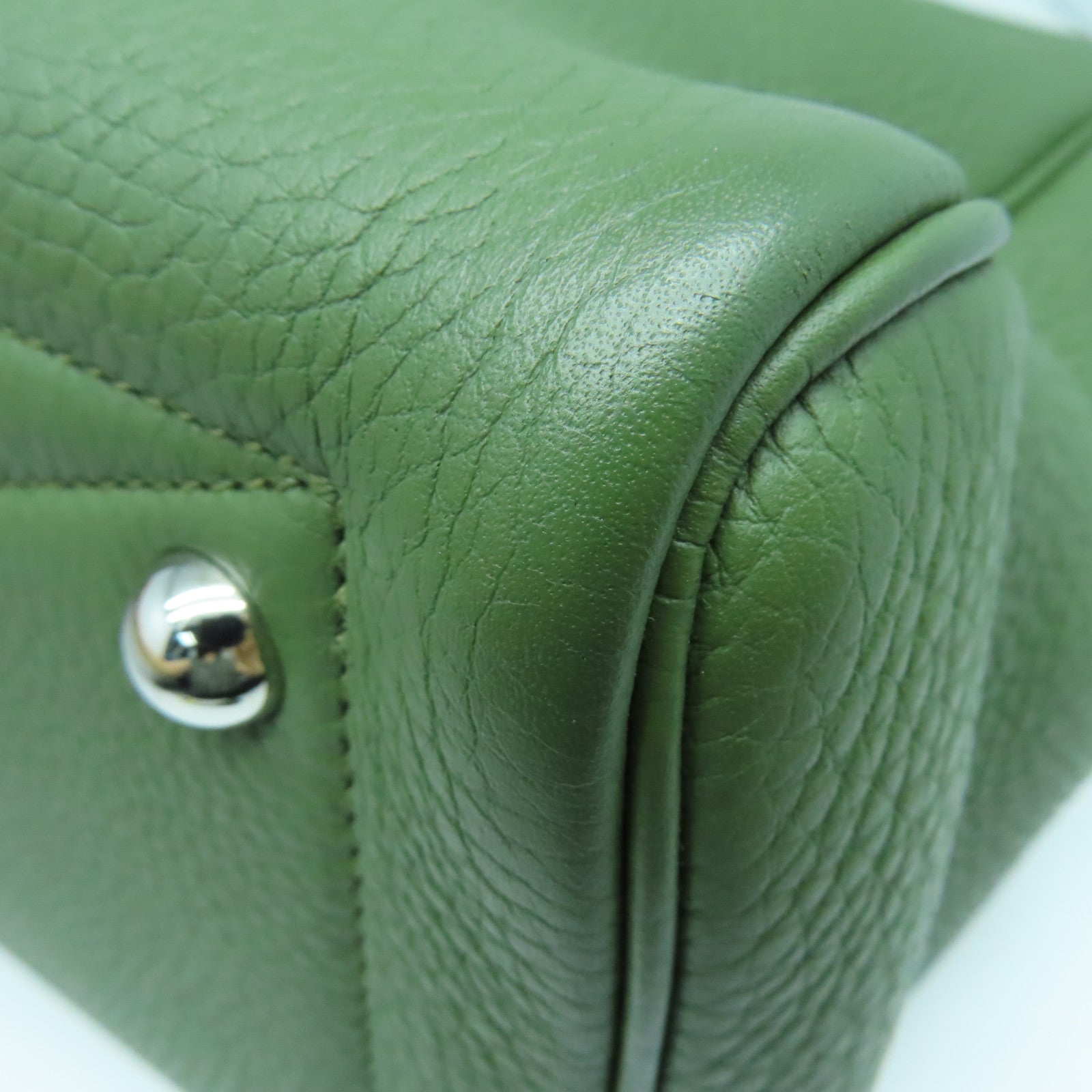 HERMES Clemence皮革Victolia 35銀扣手挽袋綠色