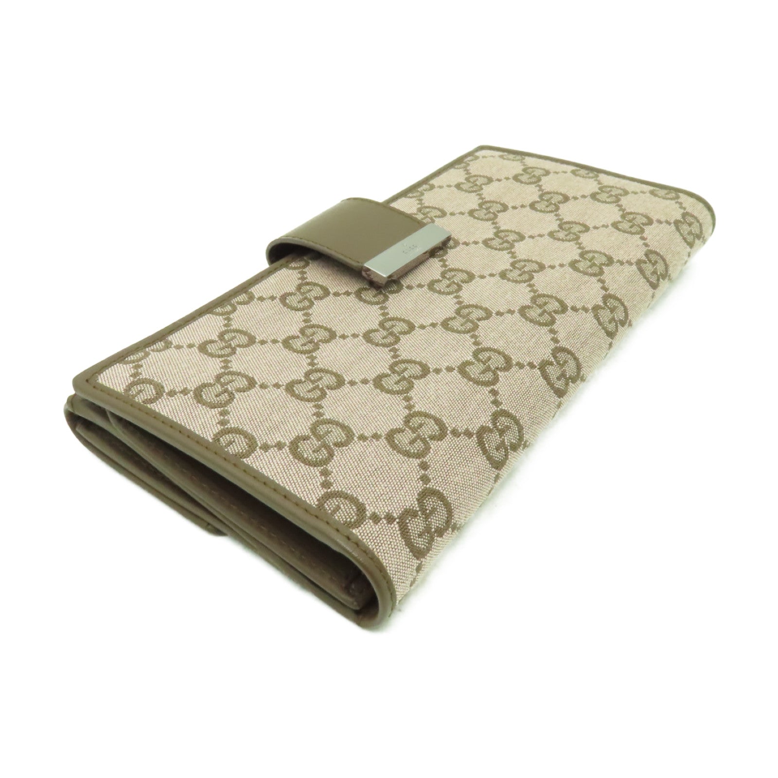 GUCCI 【激減優惠】帆布Long Wallet銀扣長錢包棕色/粉紅色