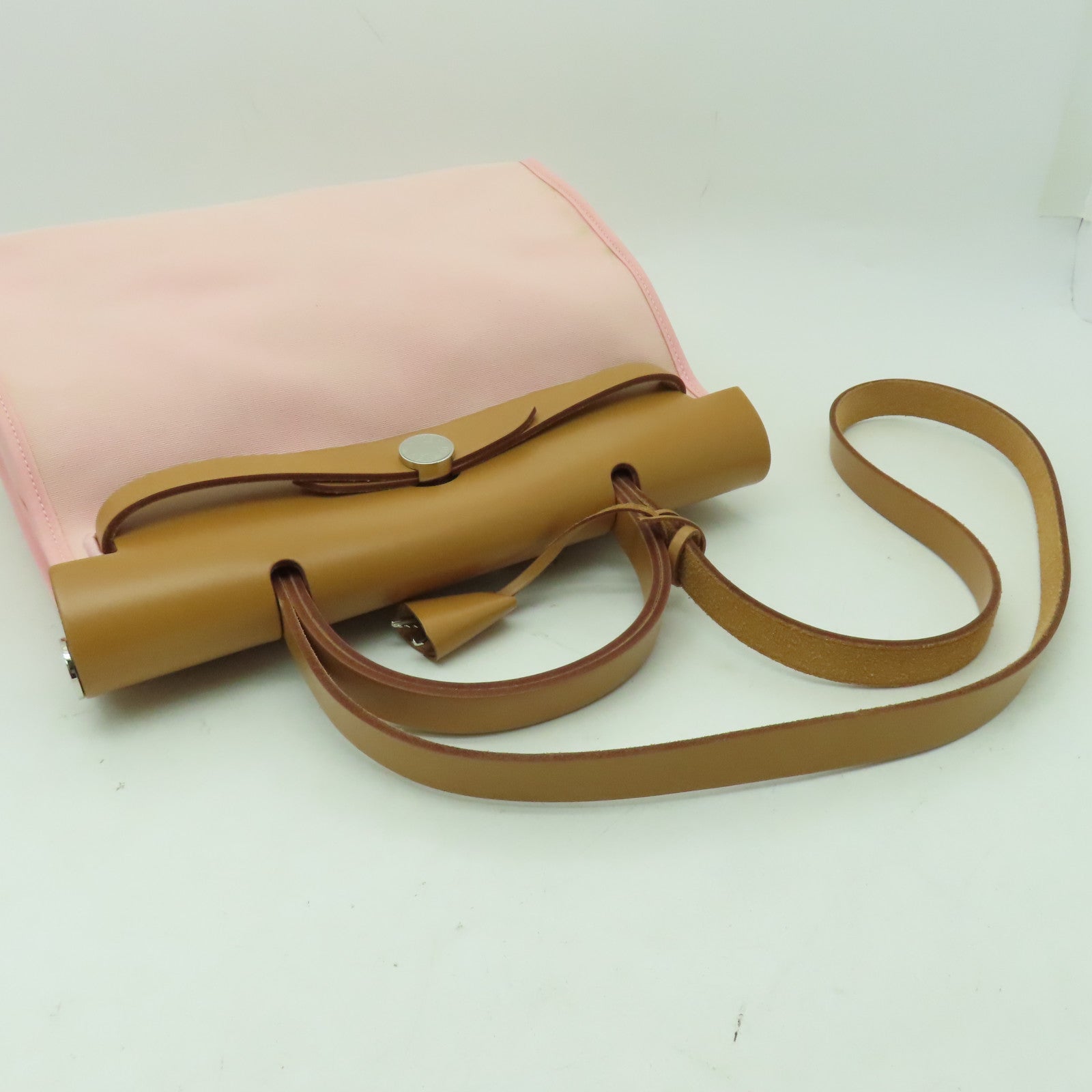 HERMES 【激減優惠】帆布Herbag PM銀扣手挽肩背兩用袋粉紅色
