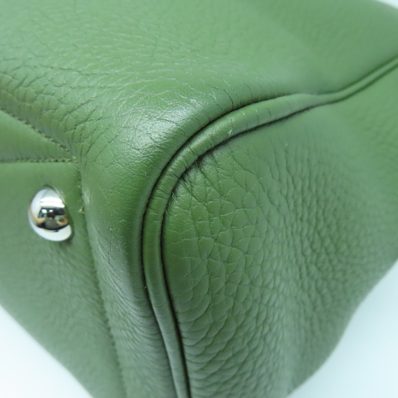 HERMES Clemence皮革Victolia 35銀扣手挽袋綠色