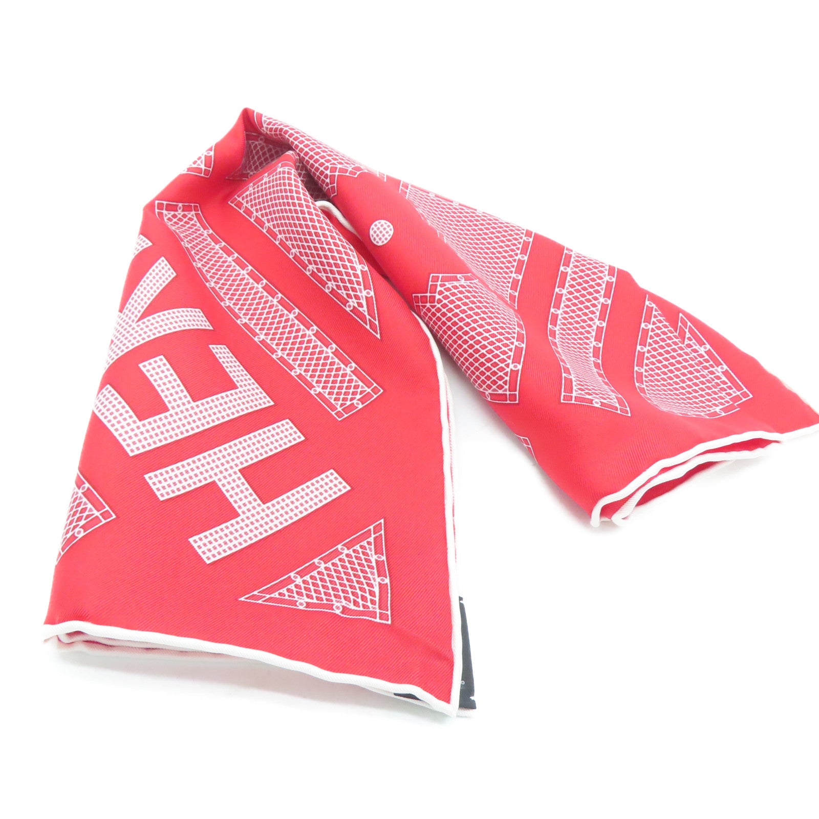 HERMES [Sharp Discount] Silk Scarf Red White
