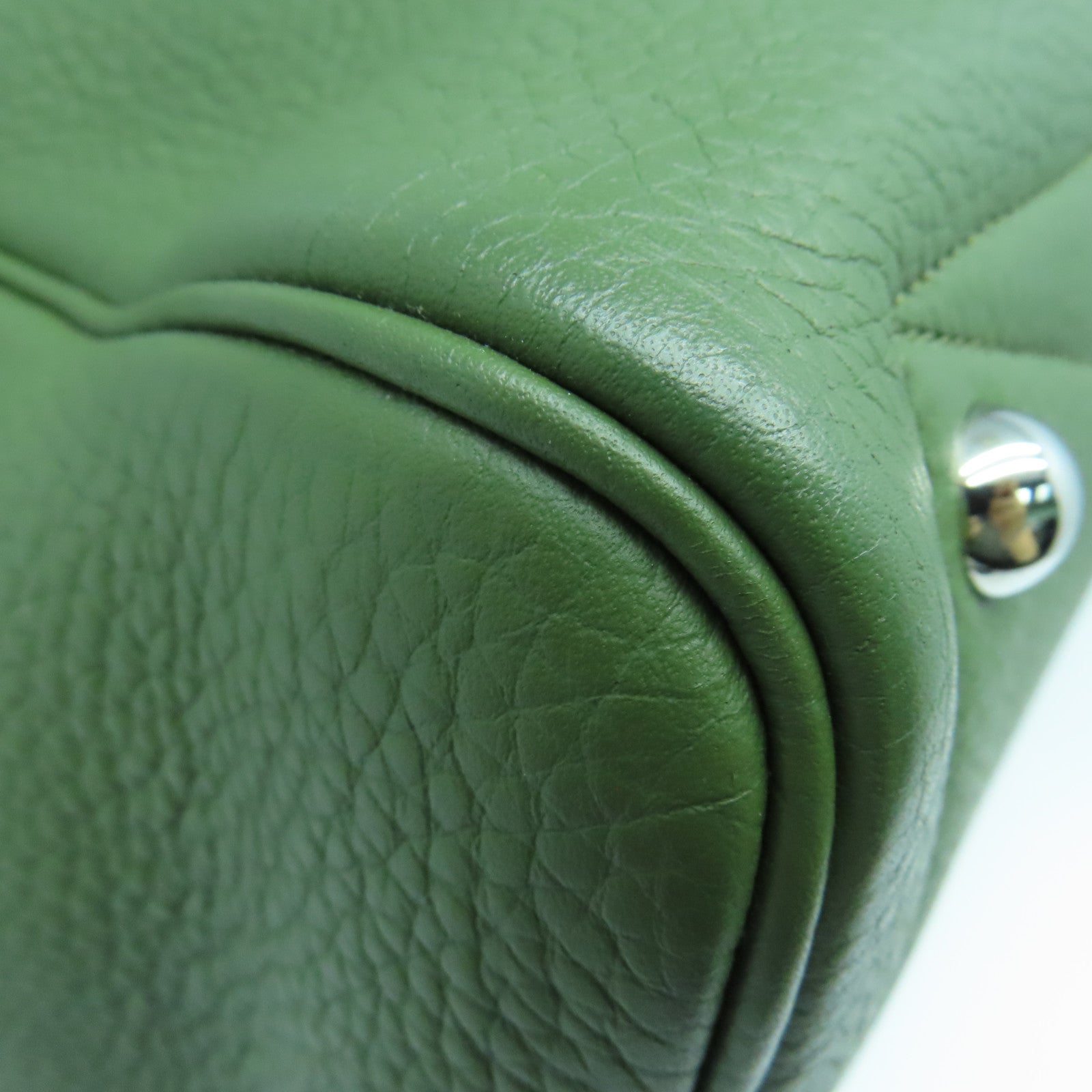HERMES Clemence皮革Victolia 35銀扣手挽袋綠色