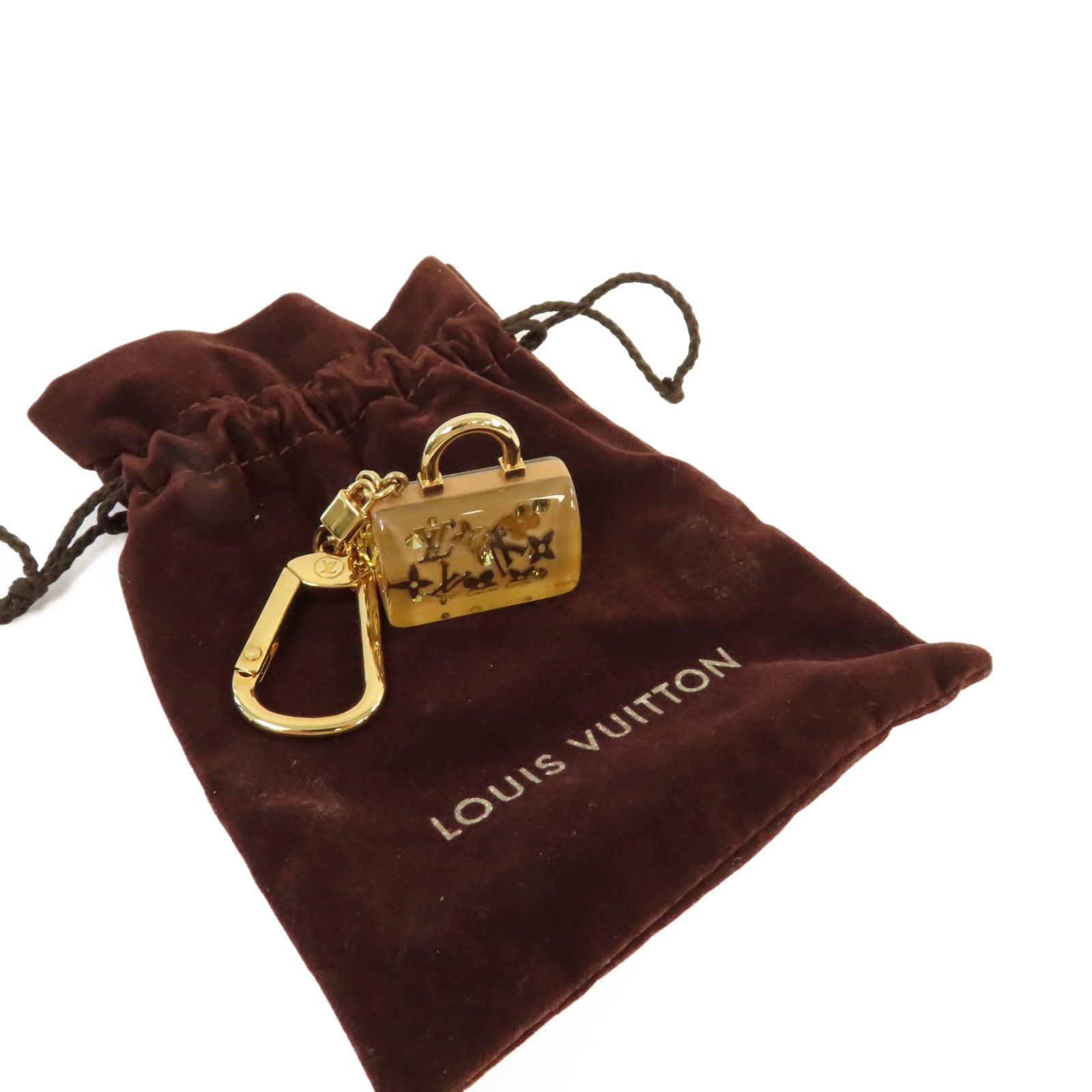 LOUIS VUITTON PVC/金屬Speedy Inclusion Framb Key Ring Charm掛飾杏色/金色