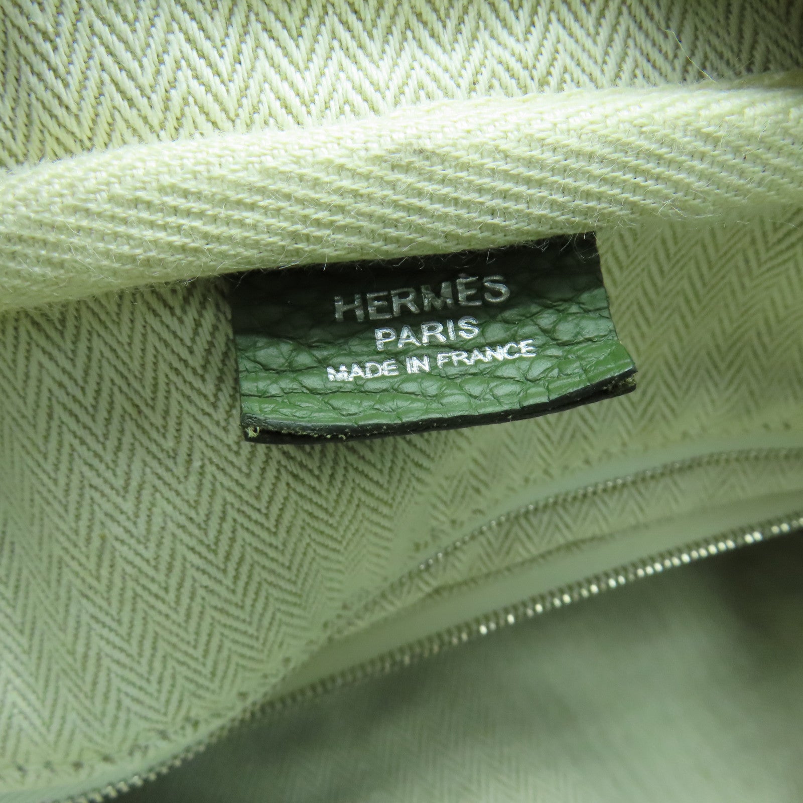 HERMES Clemence皮革Victolia 35銀扣手挽袋綠色