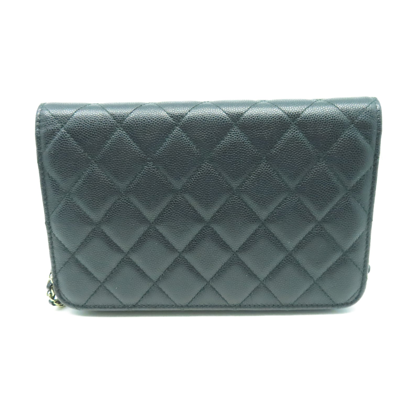 CHANEL 菱格Caviar皮革Wallet On Chain金扣鏈帶肩背袋黑色