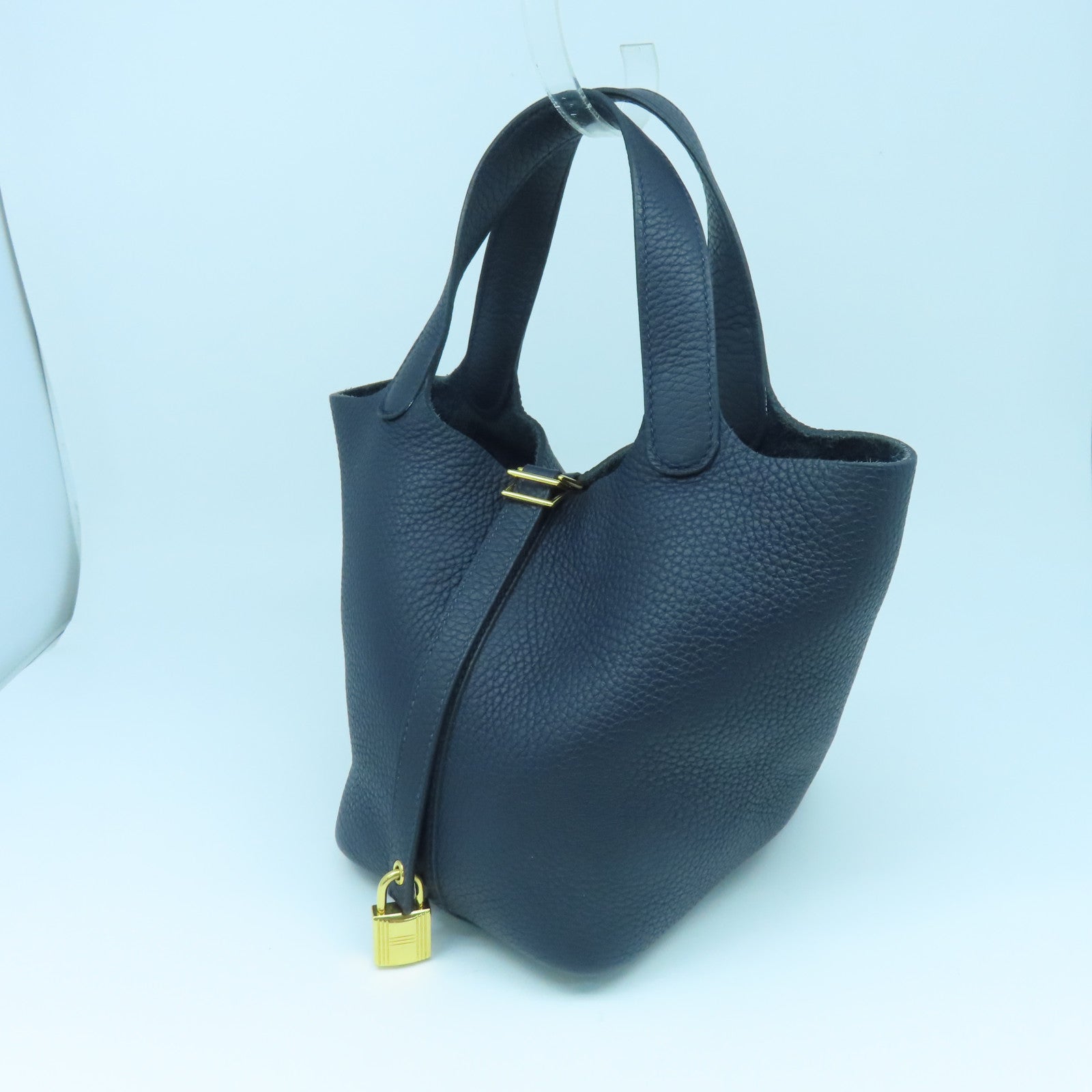HERMES Clemence皮革Picotin PM金扣手挽袋午夜藍