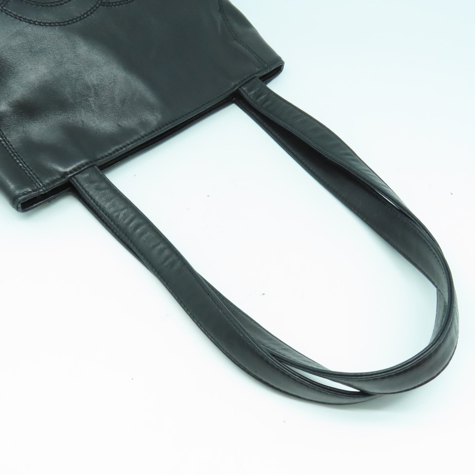 CHANEL 羊皮皮革Totebag銀扣手挽袋黑色