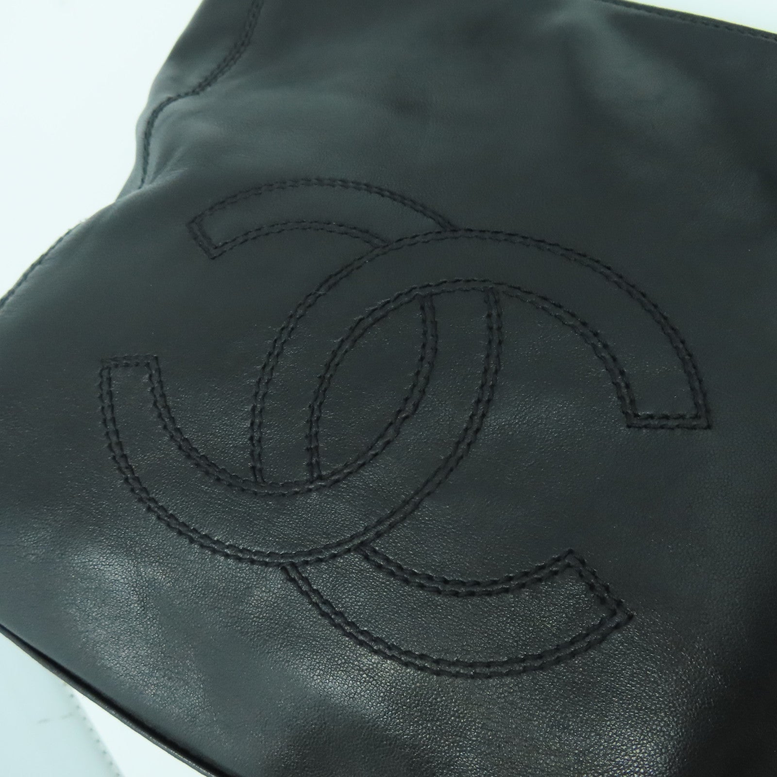 CHANEL 羊皮皮革Totebag銀扣手挽袋黑色