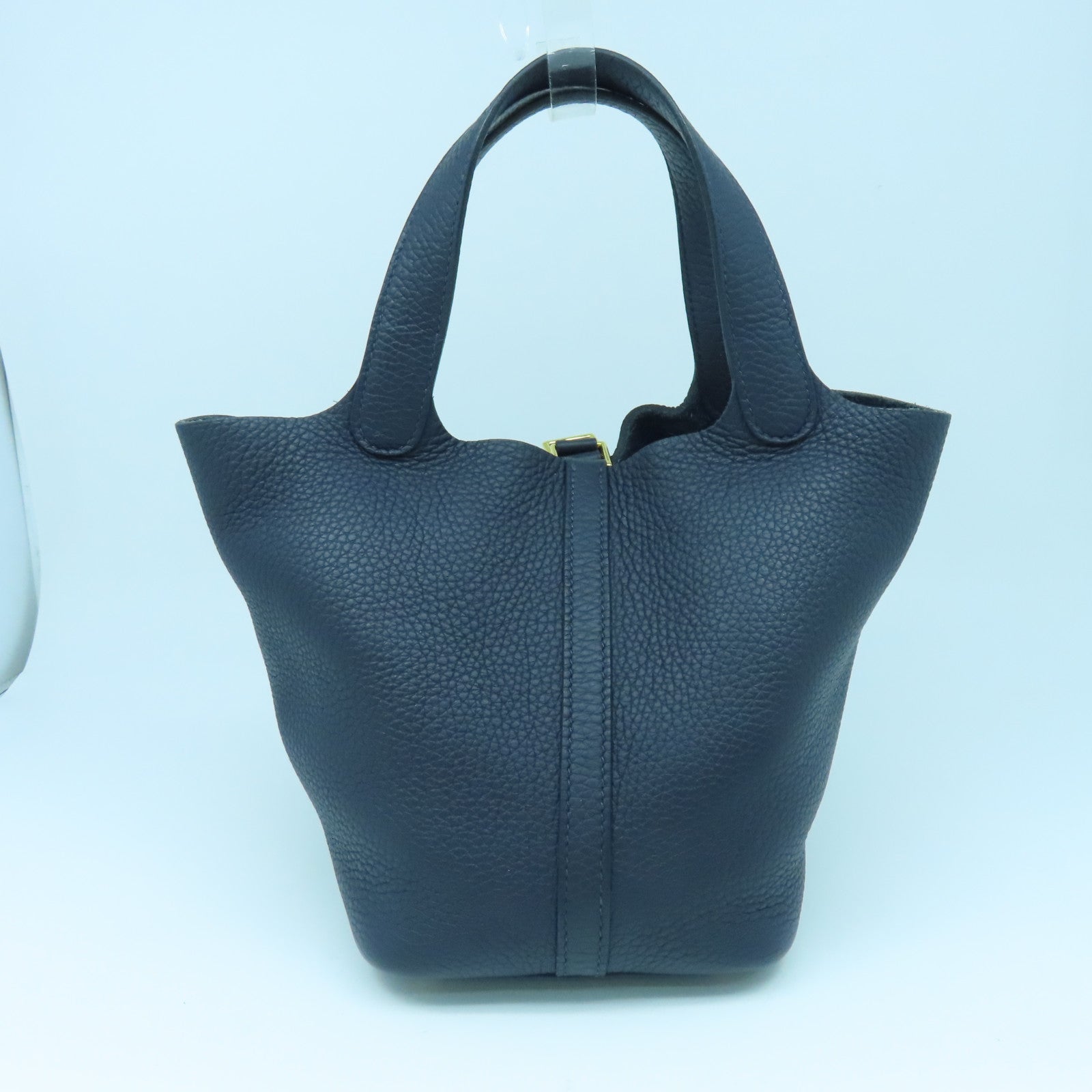 HERMES Clemence皮革Picotin PM金扣手挽袋午夜藍