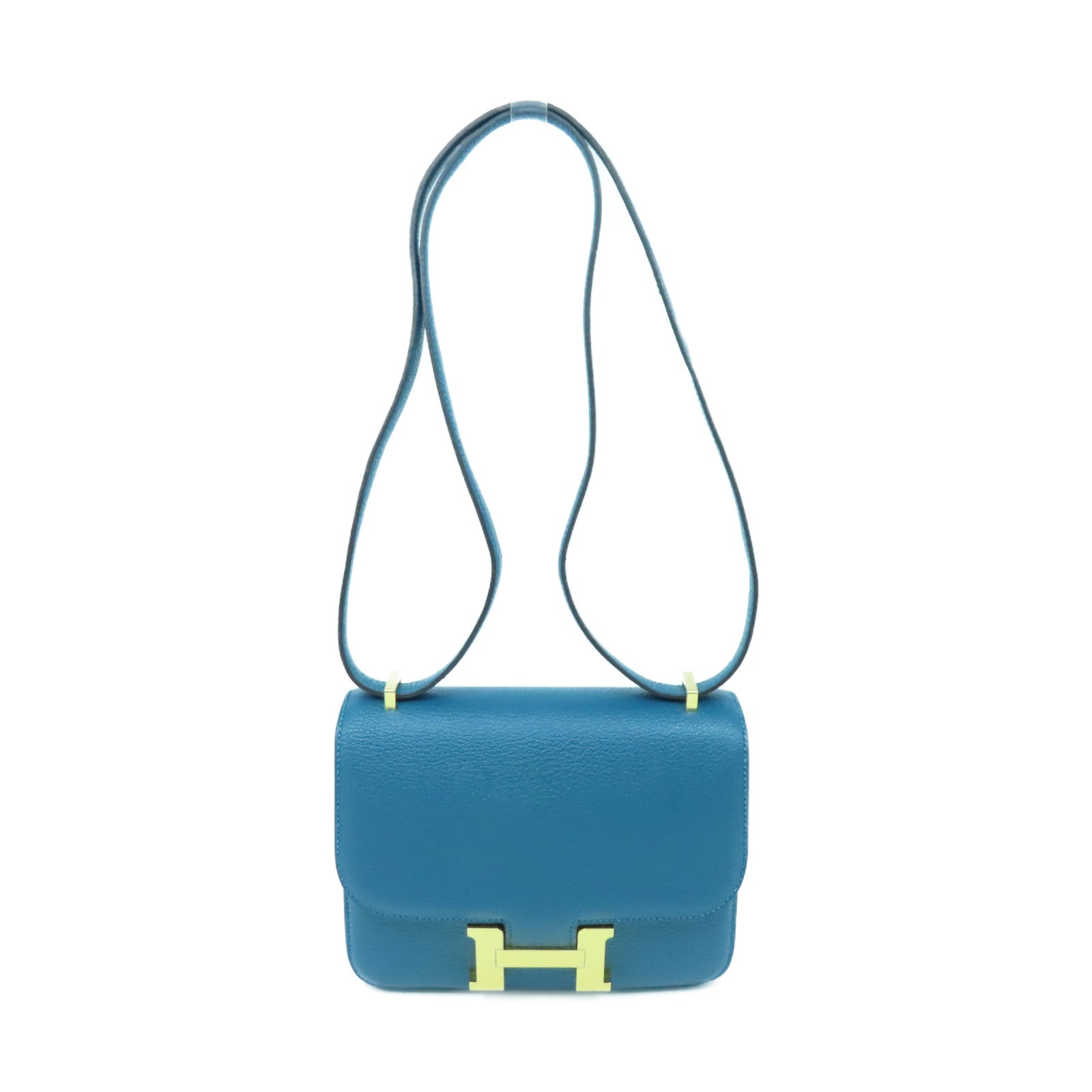 HERMES Mysore leather Constance Mini gold buckle handle shoulder bag green