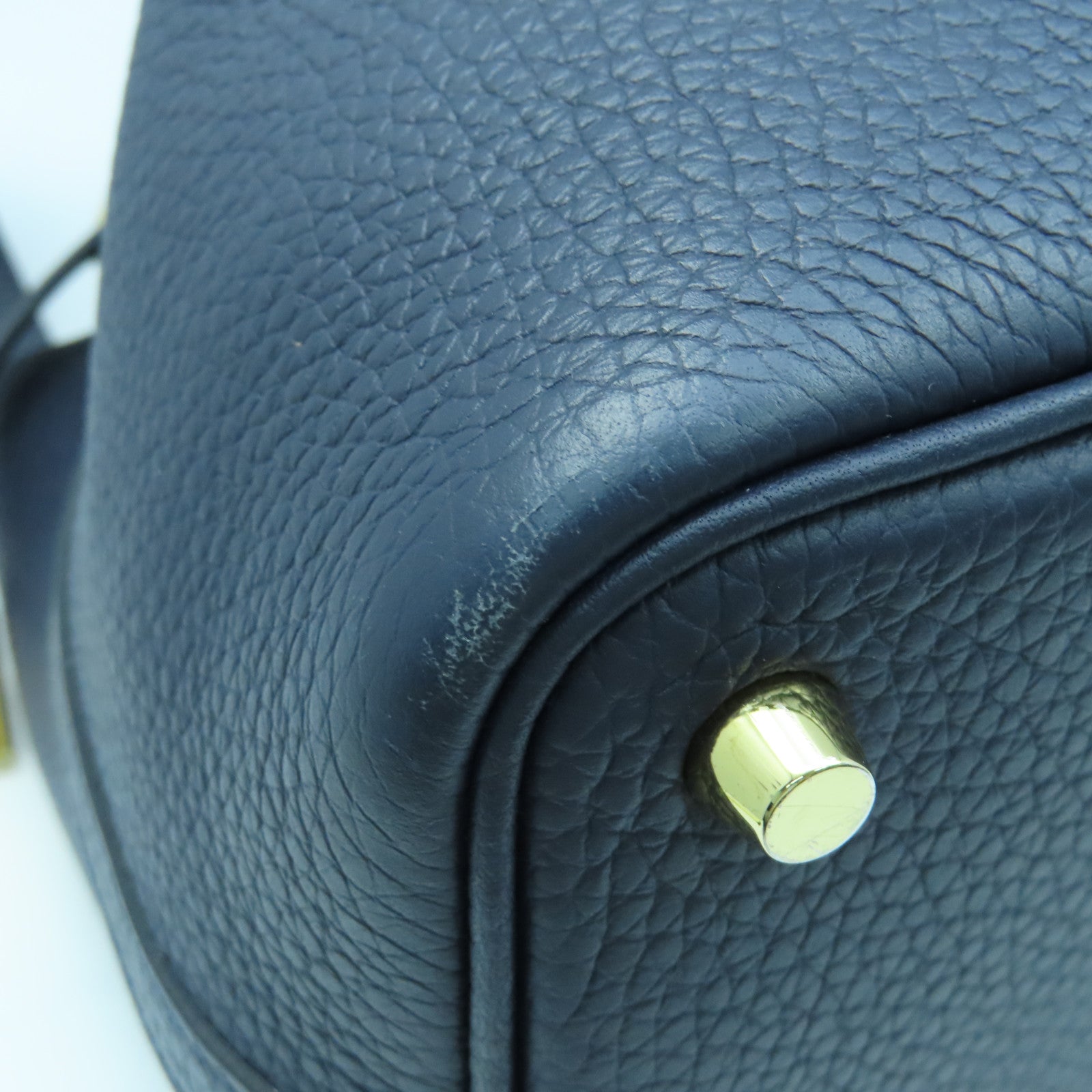 HERMES Clemence皮革Picotin PM金扣手挽袋午夜藍
