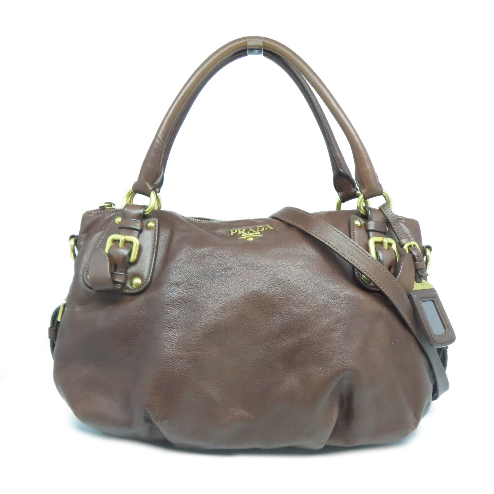PRADA 牛皮皮革2 Way Shoulder Bag金扣手挽肩背兩用袋深啡色