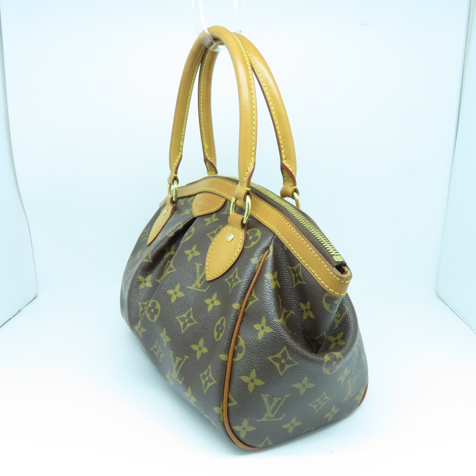 LOUIS VUITTON Monogram Tivoli PM Gold Buckle Handle Bag Brown