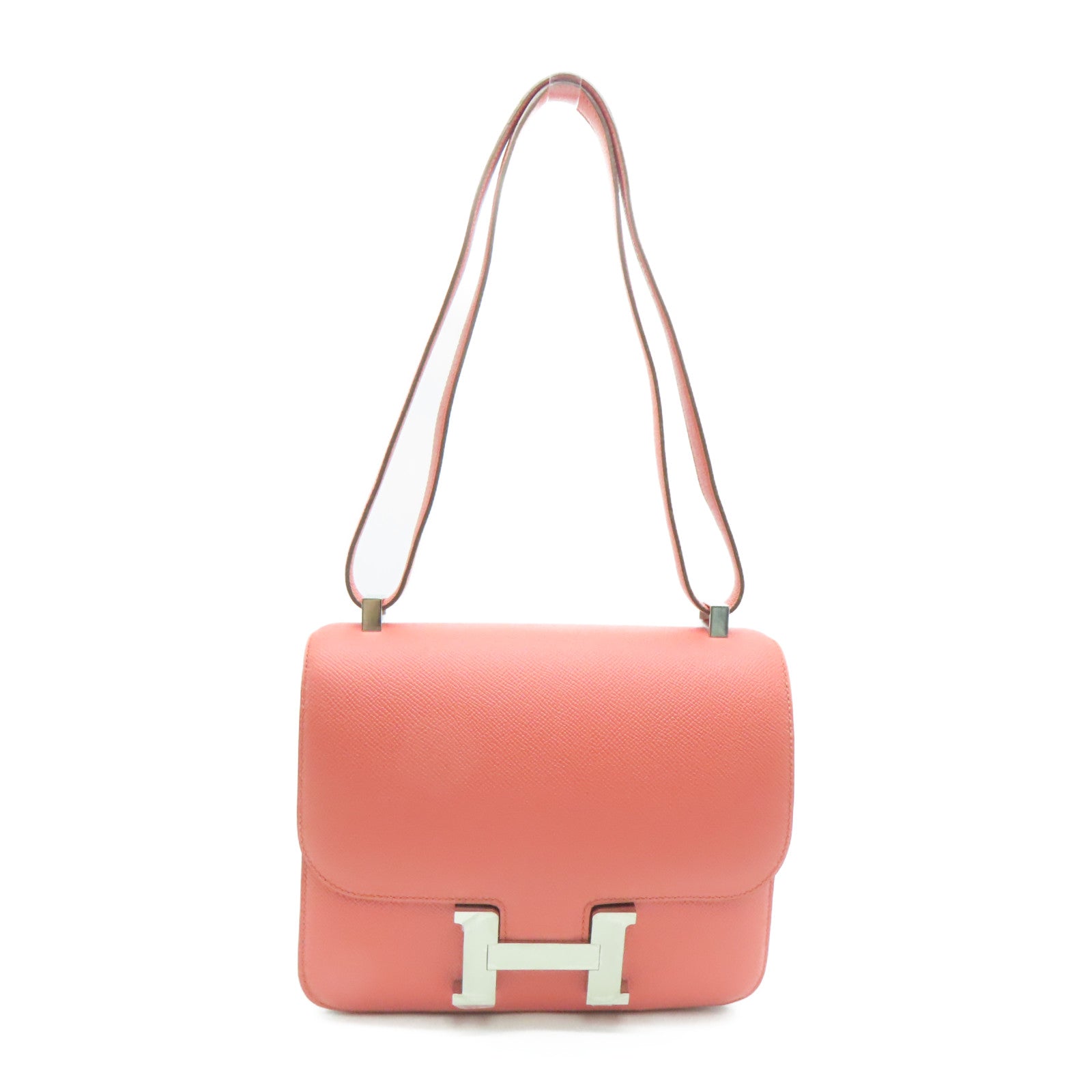 HERMES Epsom皮革Constance 24银扣肩背袋Flamingo